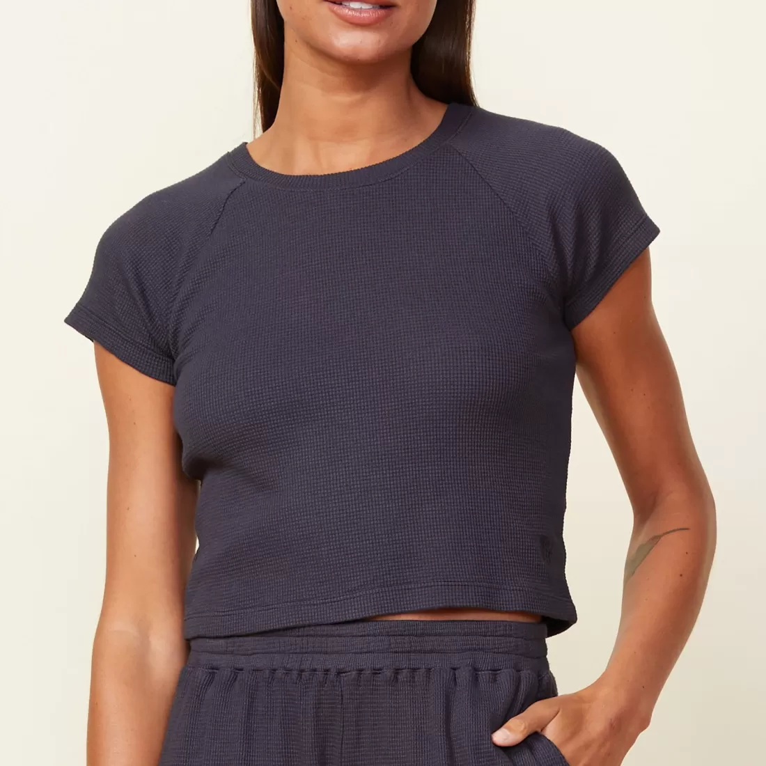 MONROW Tees*Baby Thermal Fitted Cap Sleeve Tee FADEDBLACK