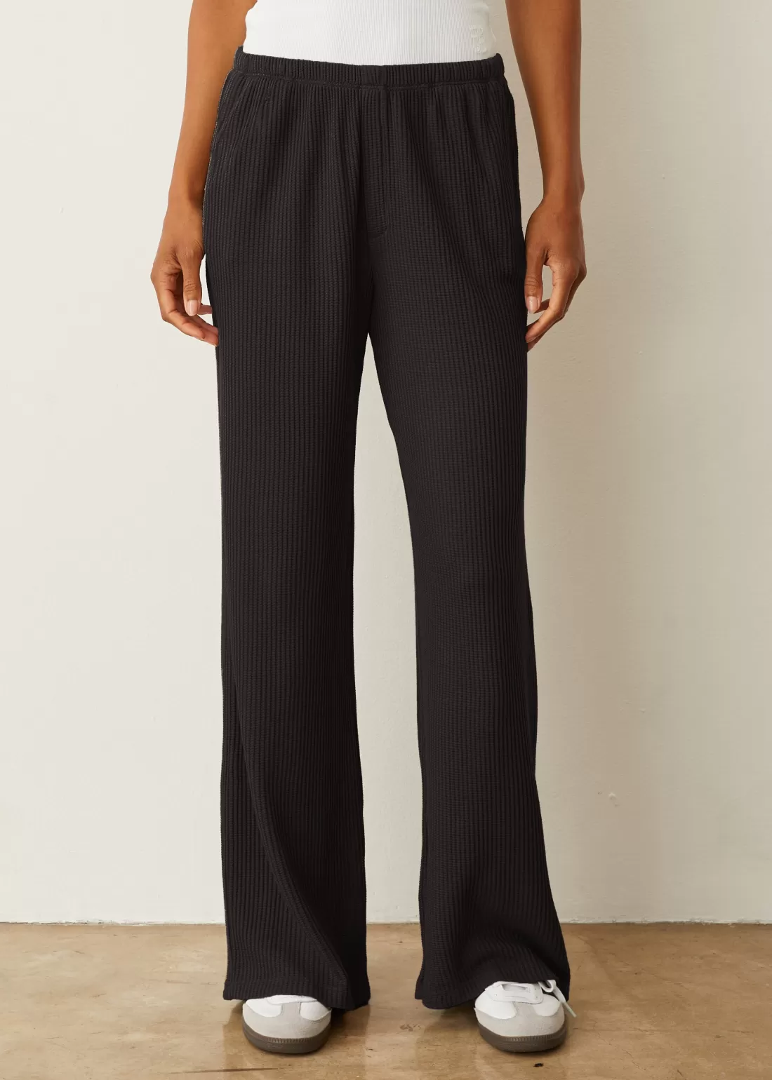 MONROW Sweats*Baby Thermal Wide Leg Pant BLACK