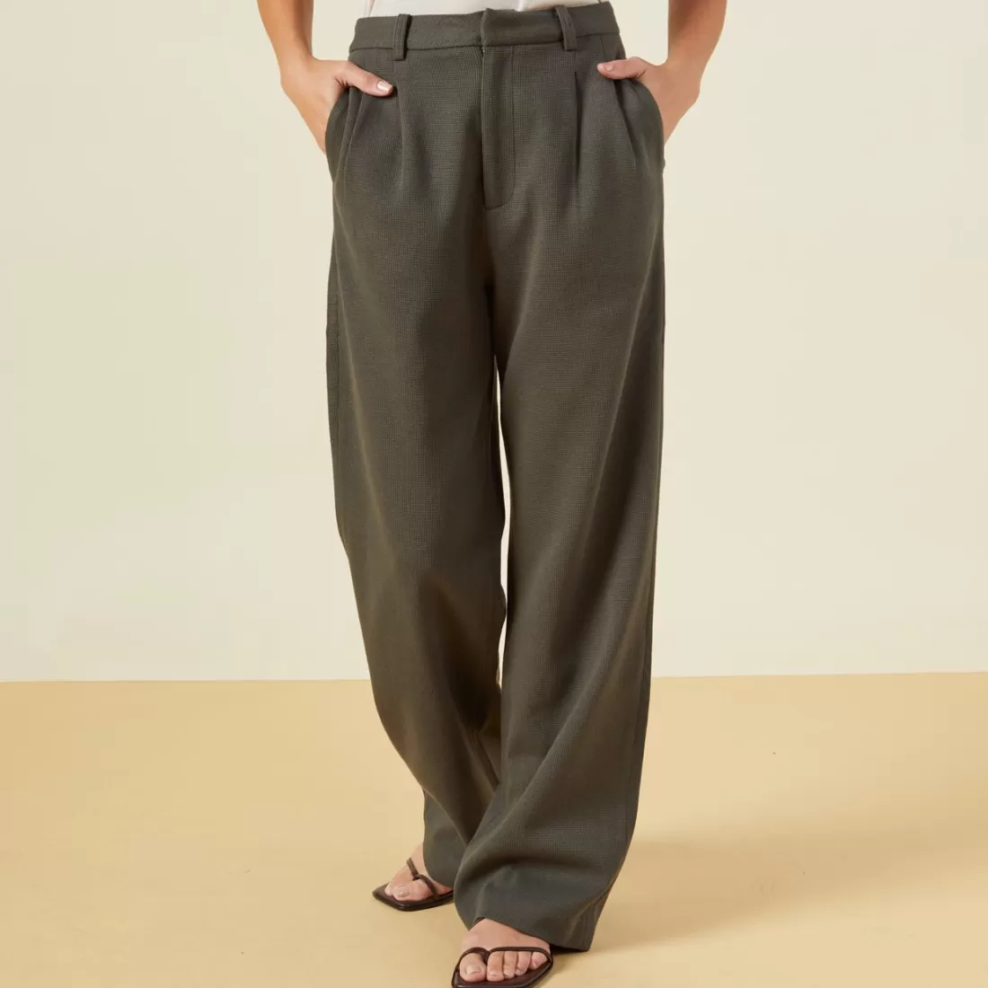 MONROW Pants*Bonded Thermal Pleated Pants KALEGREEN