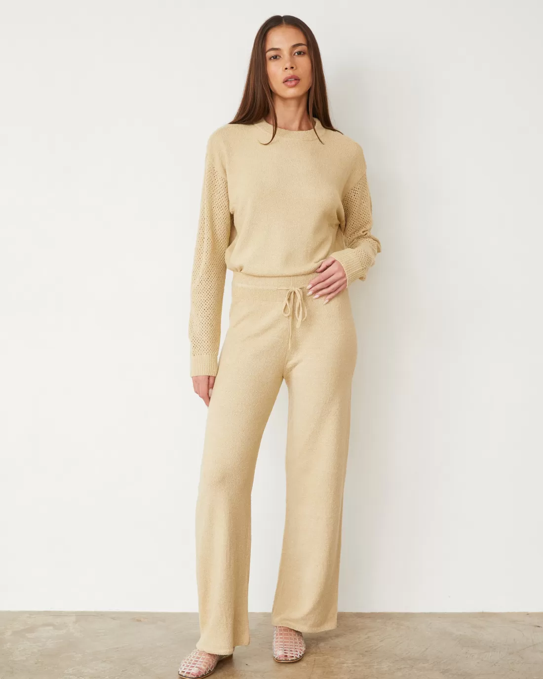 MONROW Sets | Sweats*Boucle Knit Straight Leg Pant SAND