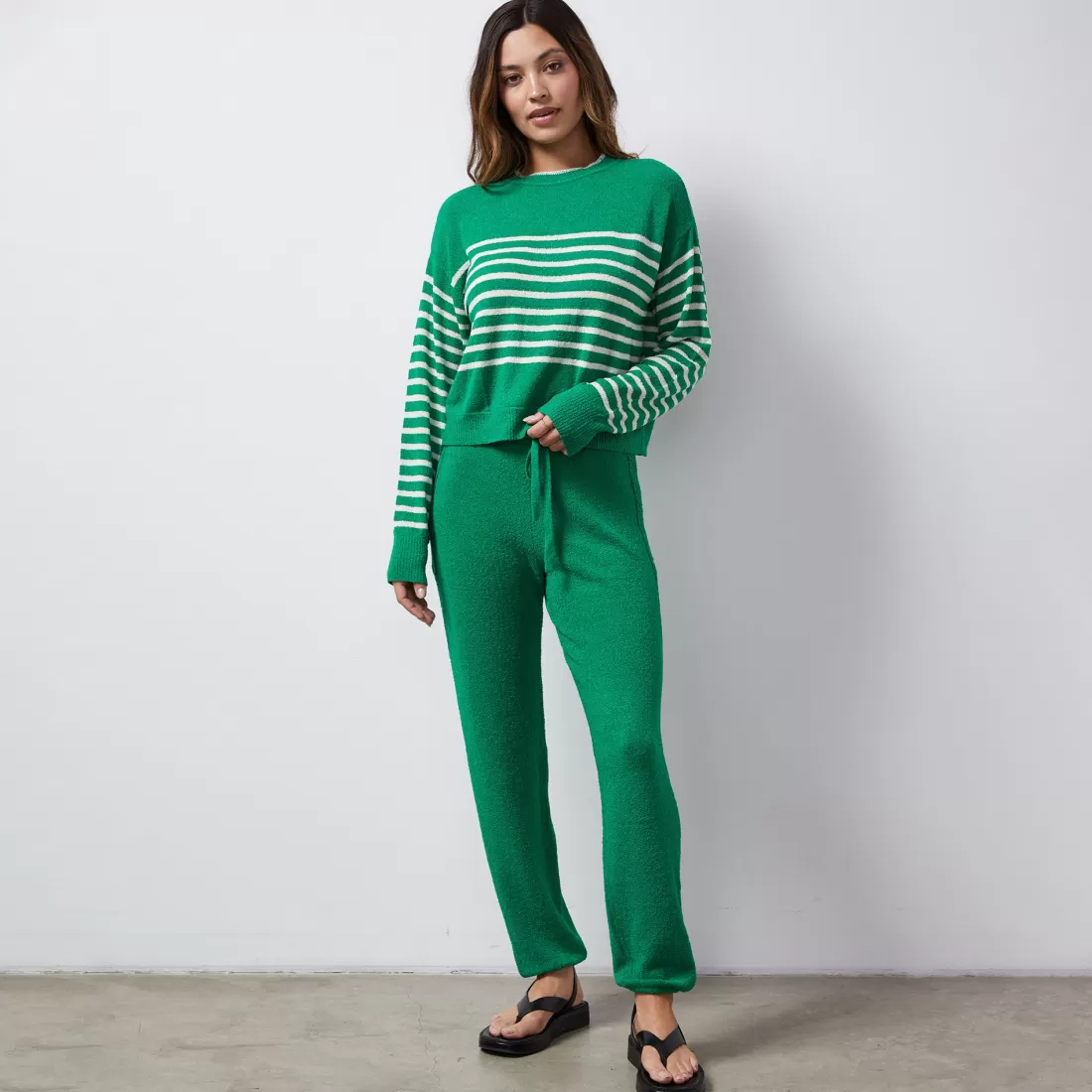 MONROW Sweats*Boucle Knit Vintage Sweat PARSLEY