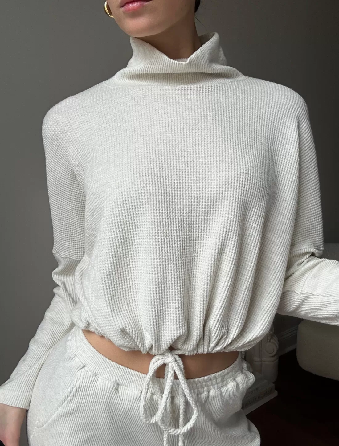 MONROW Sweatshirts*Brushed Thermal Drawcord Waist Sweatshirt ASH