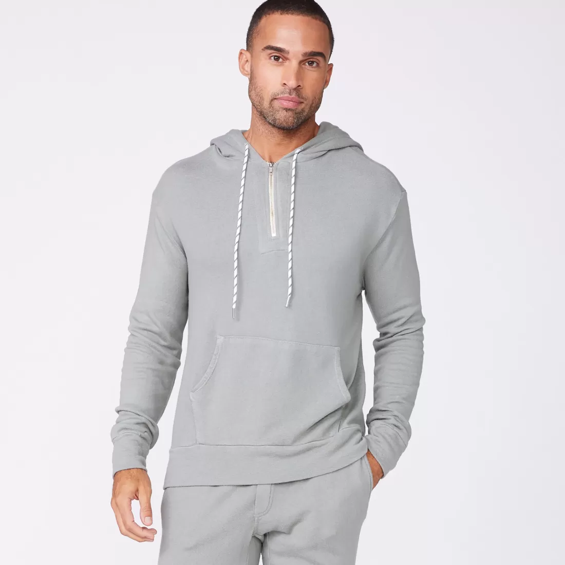 MONROW Men's Tops | Mens Sale*Bungee Cord Quarter Zip Hoody GUNMETAL