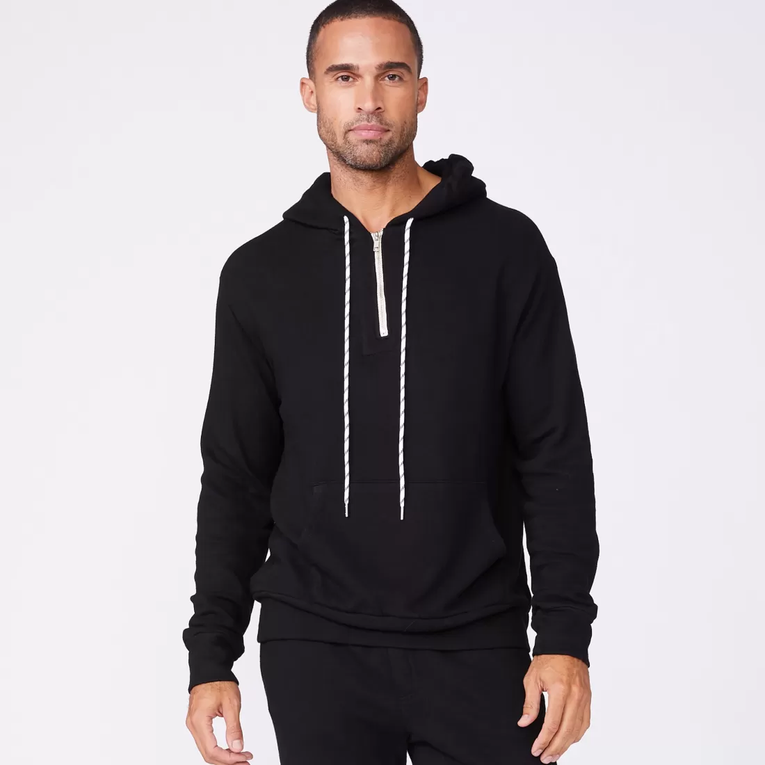 MONROW Mens Sale | Men's Sale*Bungee Cord Quarter Zip Hoody BLACK