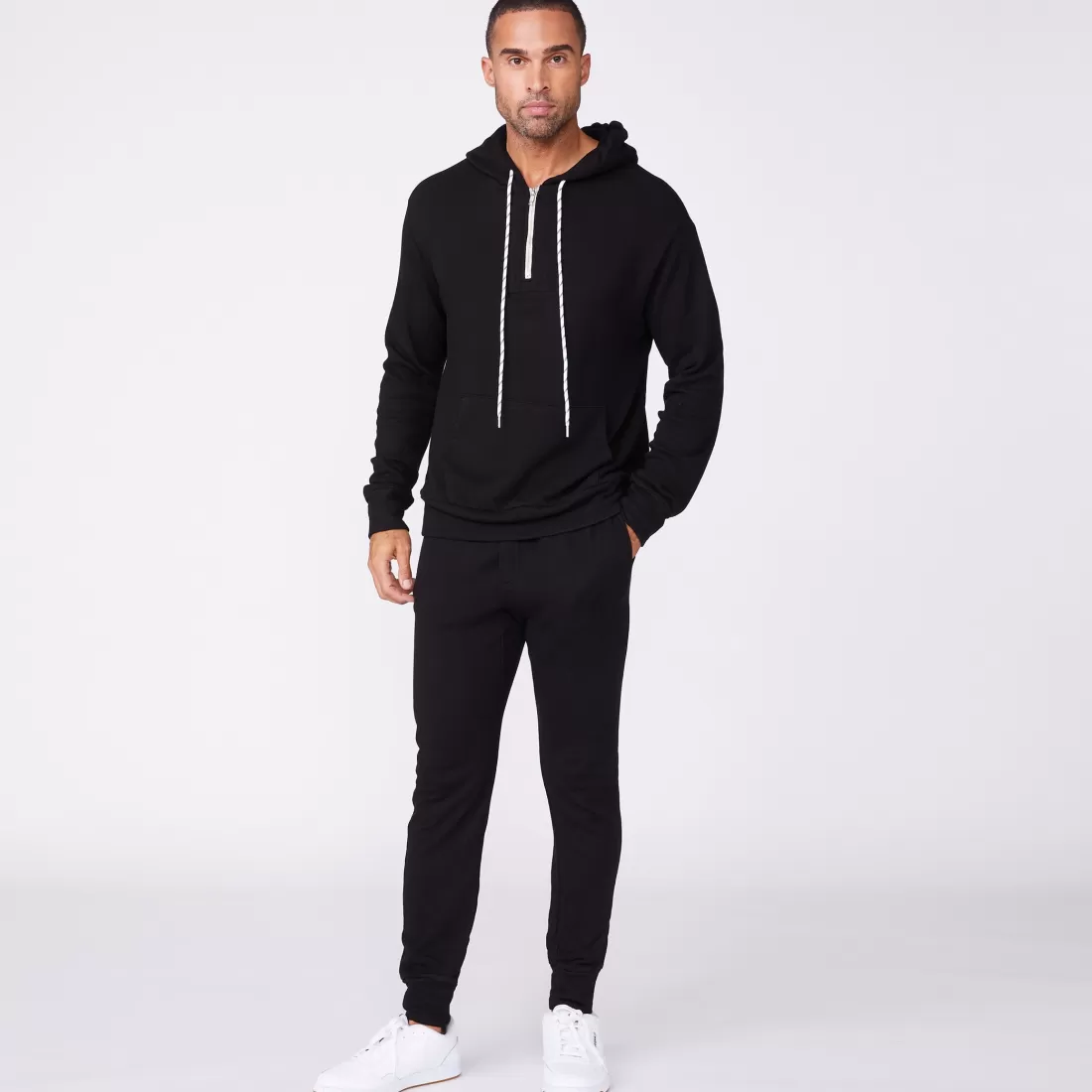 MONROW Mens Sale | Men's Sale*Bungee Cord Quarter Zip Hoody BLACK