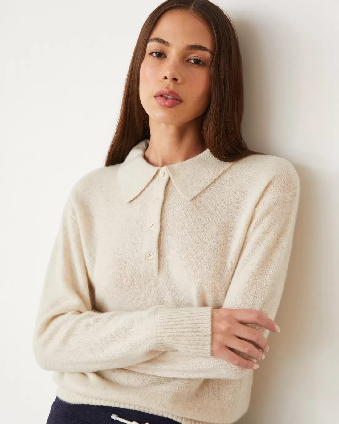 MONROW Travel Essentials | Long Sleeve*Cashmere Polo Sweater IVORY