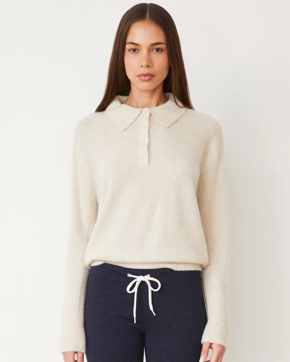 MONROW Travel Essentials | Long Sleeve*Cashmere Polo Sweater IVORY