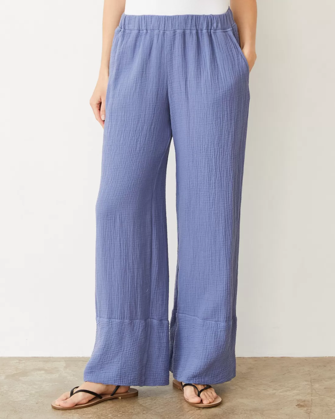 MONROW Pants*Cotton Gauze Wide Leg Pant MEDIUMBLUE