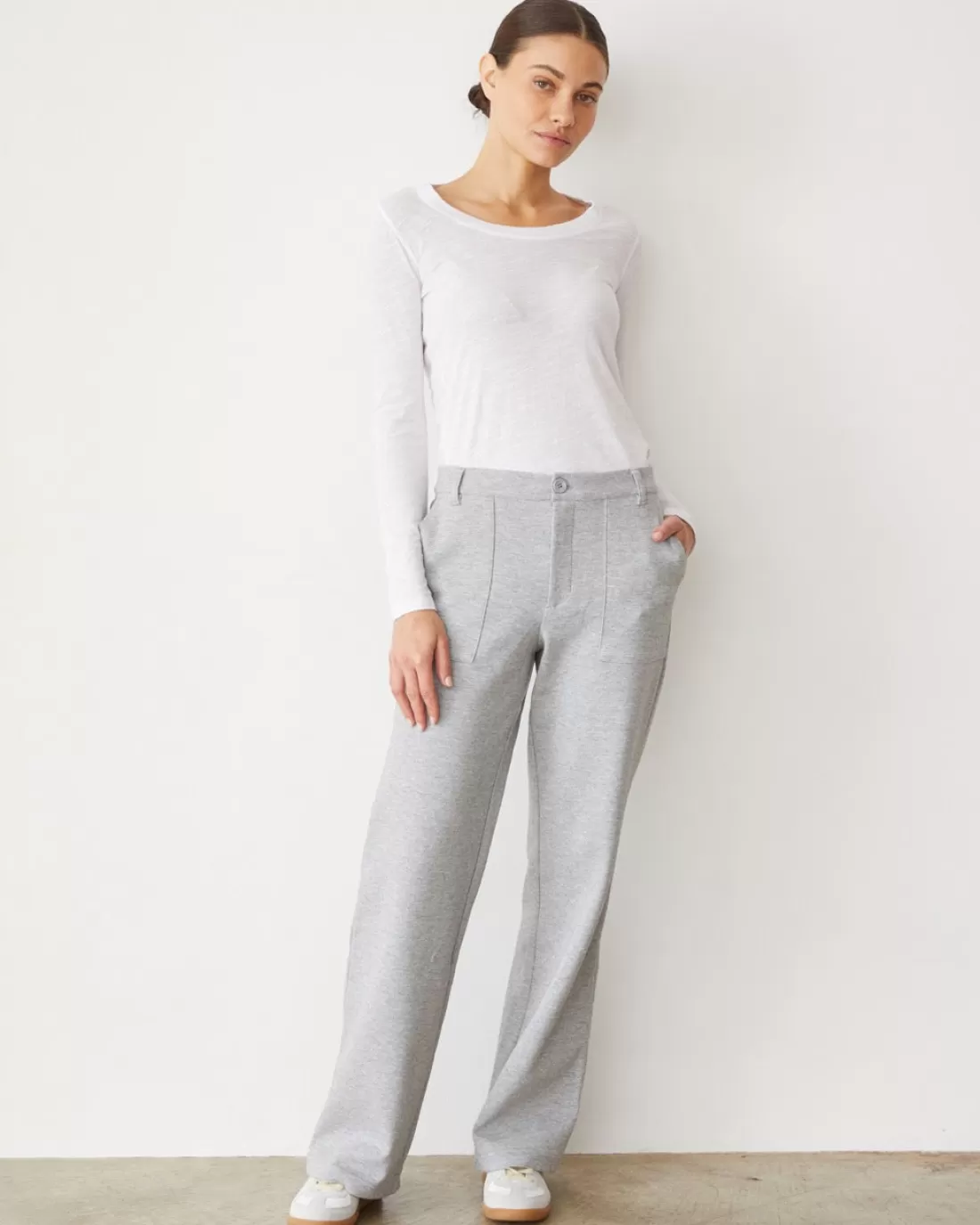 MONROW Pants*Cotton Knit Patch Pocket Pant WHITEHEATHER