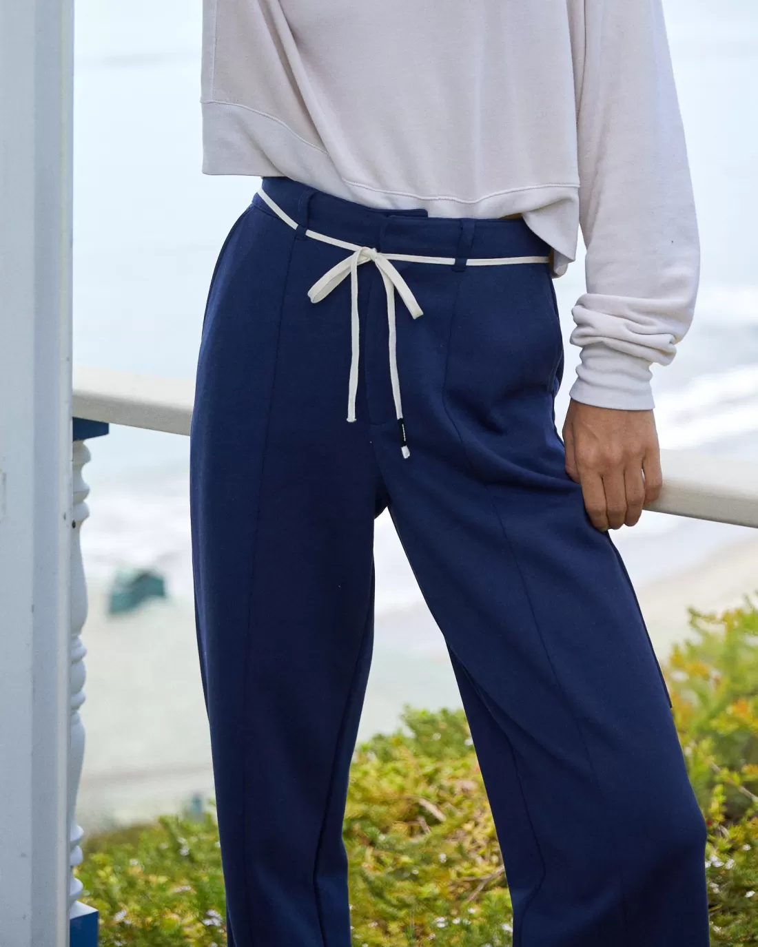 MONROW Pants*Cotton Knit Trousers DARKNAVY