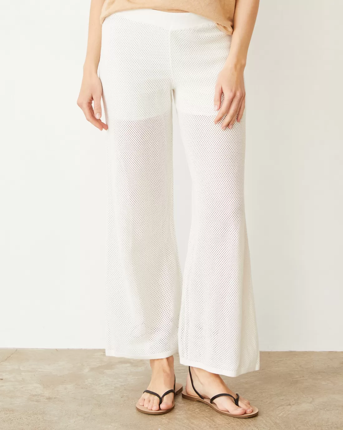 MONROW Pants*Cotton Mesh Wide Leg Pant IVORY