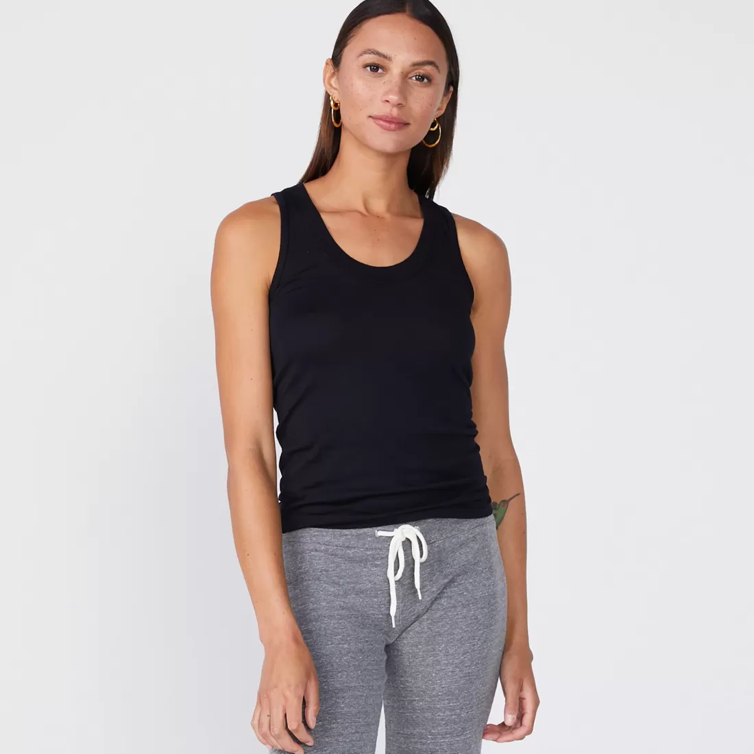 MONROW Tanks*Cotton Modal Narrow Tank - Color BLACK