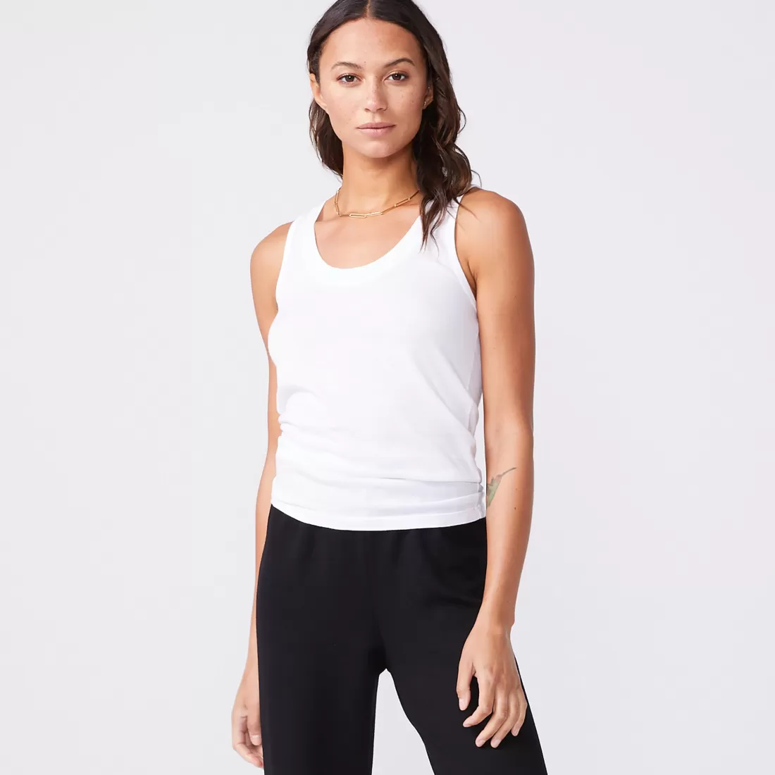 MONROW Tanks*Cotton Modal Narrow Tank - Color WHITE