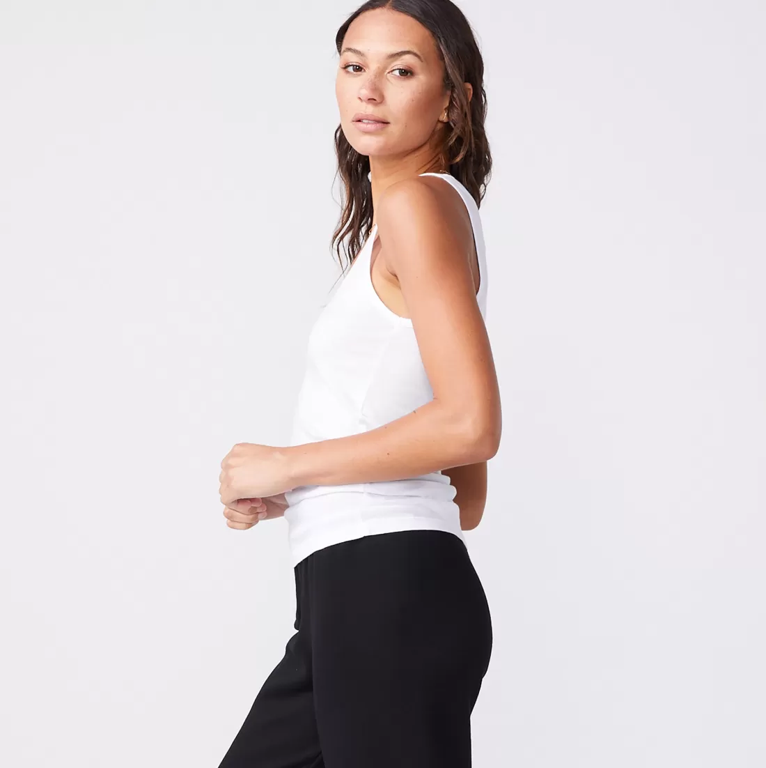 MONROW Tanks*Cotton Modal Narrow Tank - Color WHITE