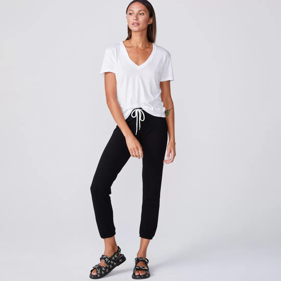MONROW Tees*Cotton Modal Relaxed V Neck Tee - Color WHITE
