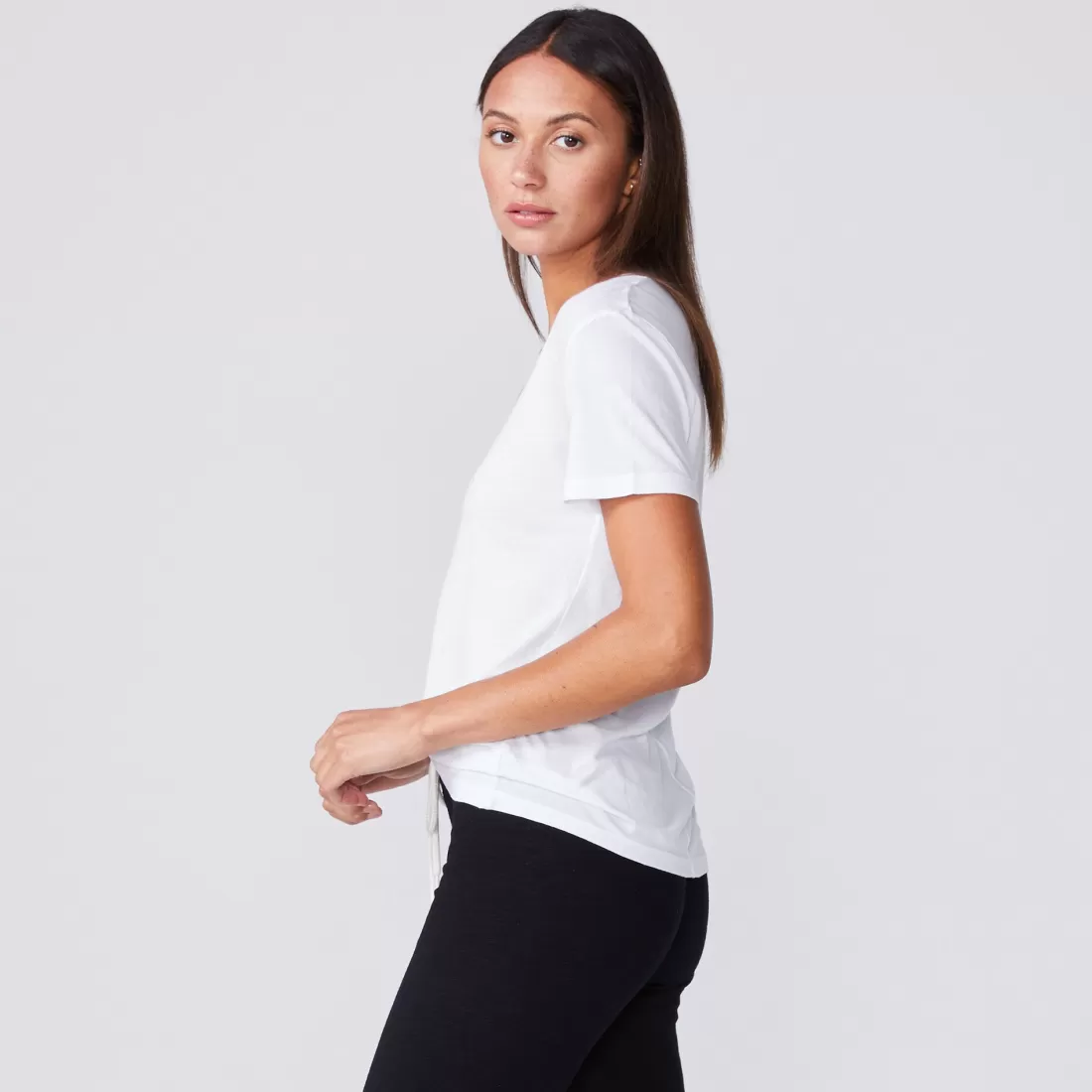 MONROW Tees*Cotton Modal Relaxed V Neck Tee - Color WHITE