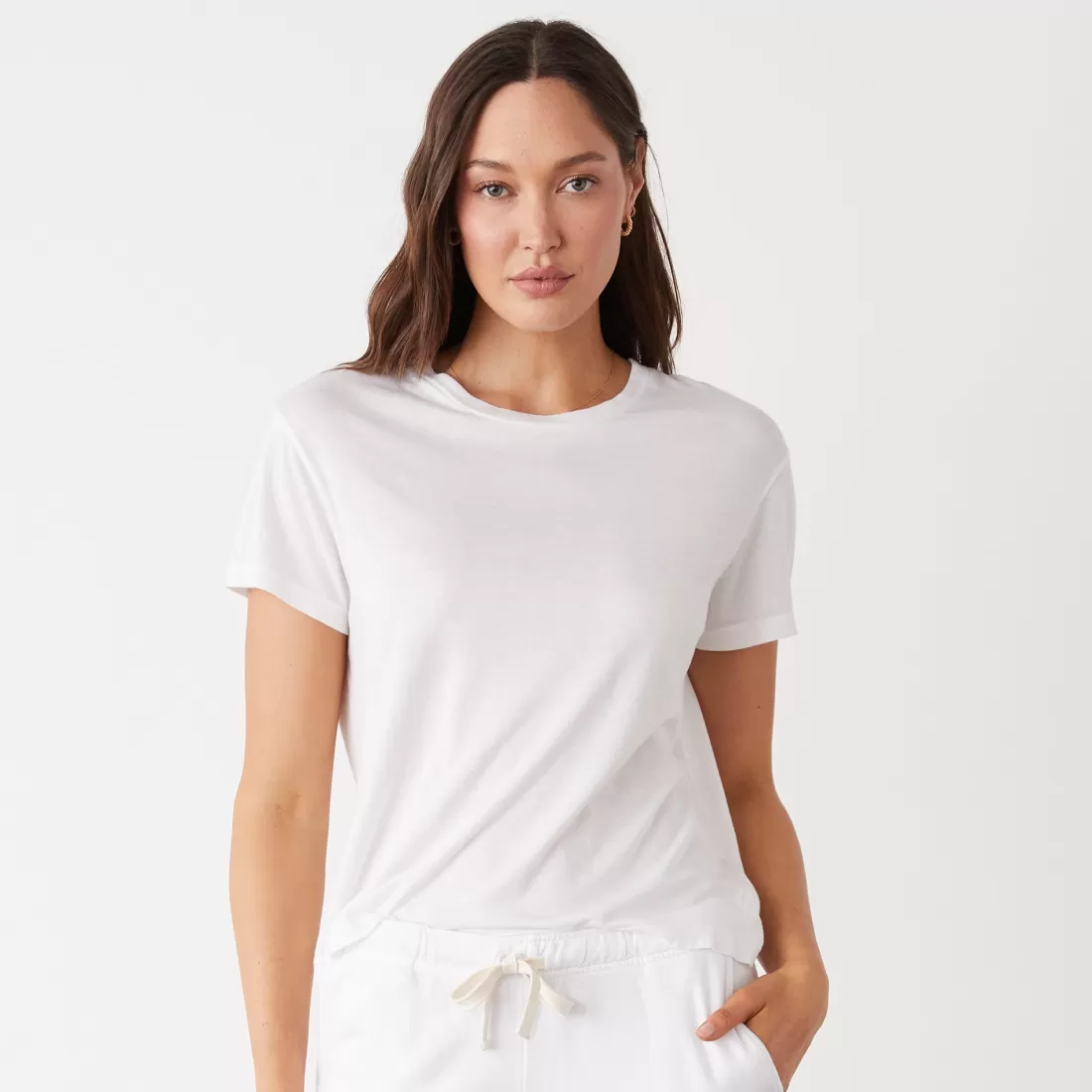 MONROW Tees*Cotton Modal Vintage Crew WHITE