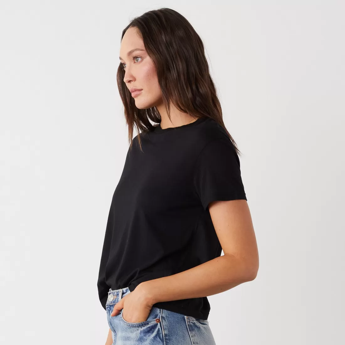 MONROW Tees*Cotton Modal Vintage Crew BLACK