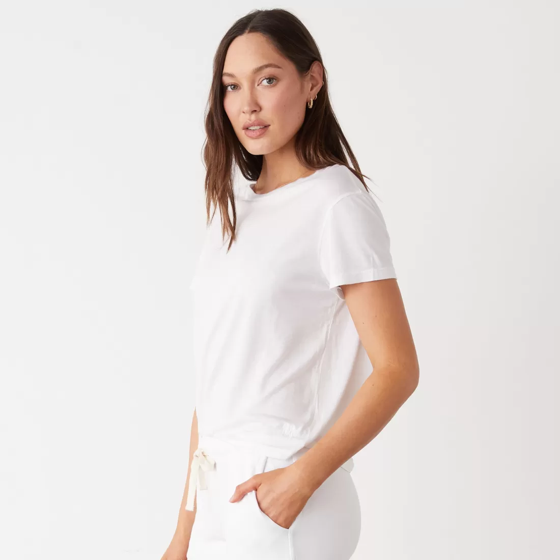 MONROW Tees*Cotton Modal Vintage Crew WHITE