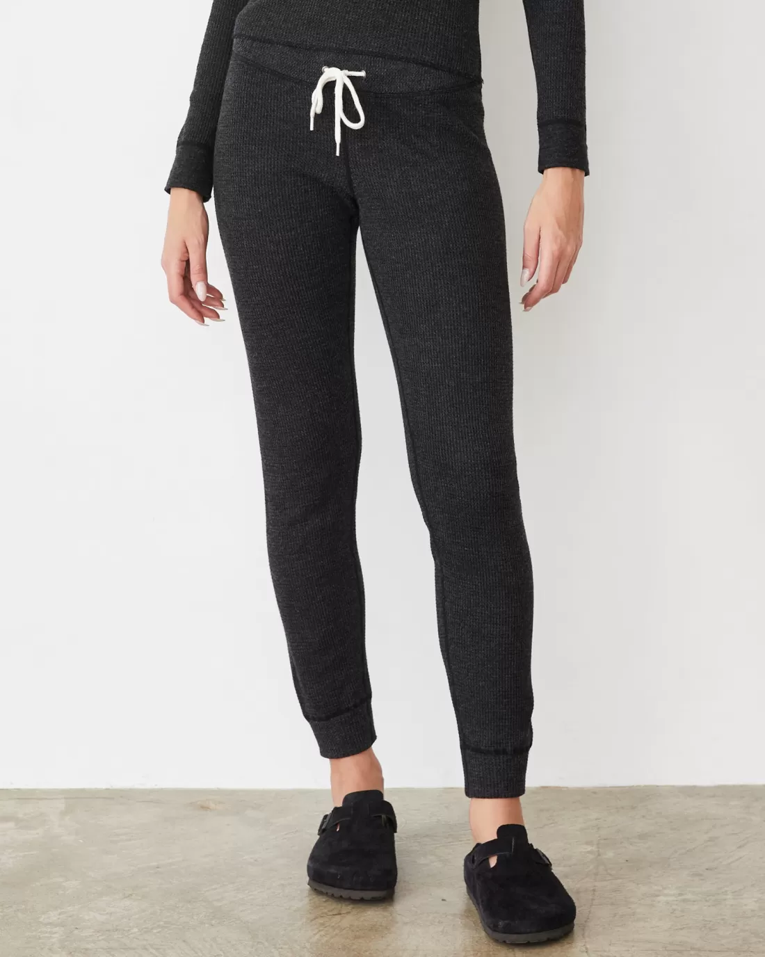 MONROW Sets | Sweats*Cozy Heather Thermal Cuff Sweat BLACK