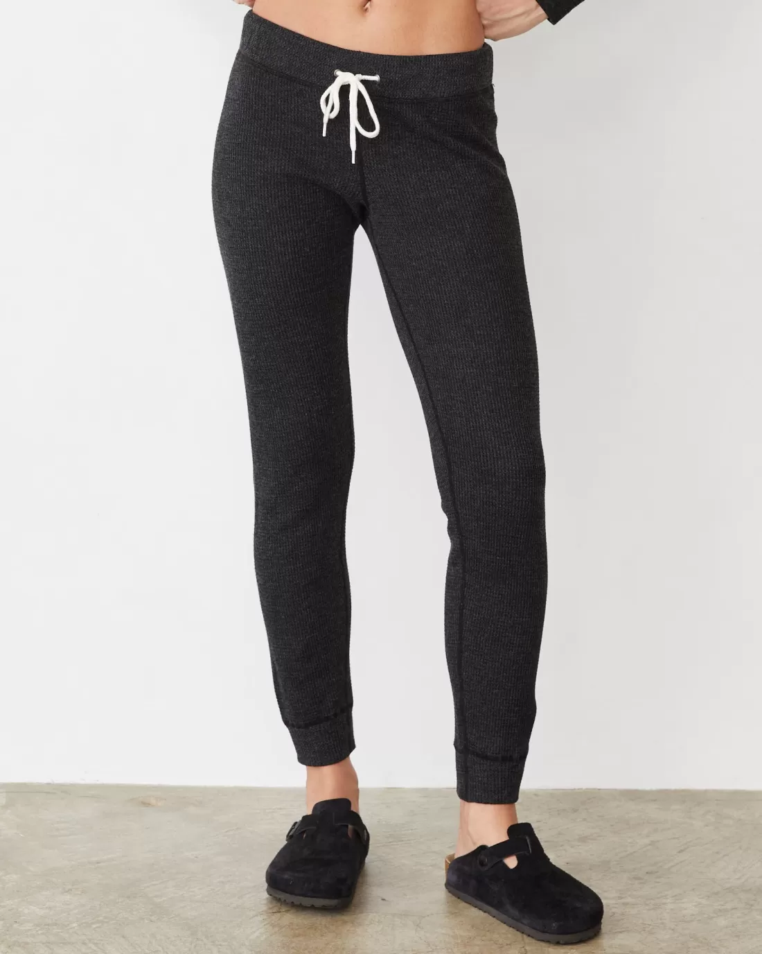 MONROW Sets | Sweats*Cozy Heather Thermal Cuff Sweat BLACK