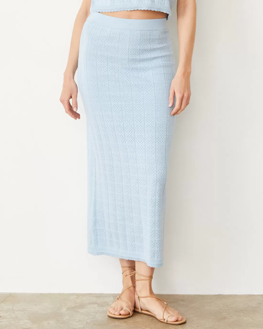 MONROW Skirts*Crochet Knit Midi Skirt SOFTBLUE