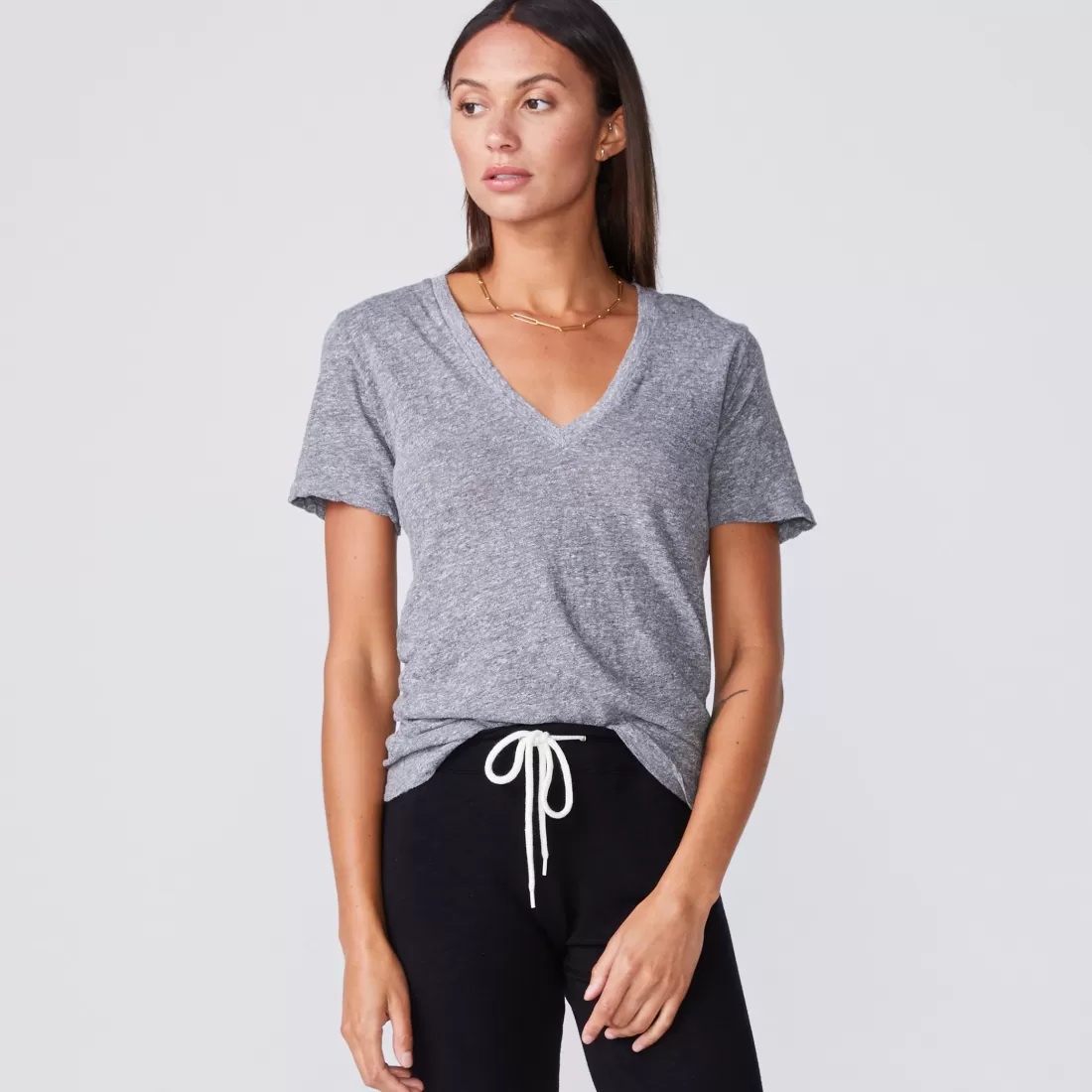 MONROW Tees*Fitted V Neck Tee - Color GRANITE
