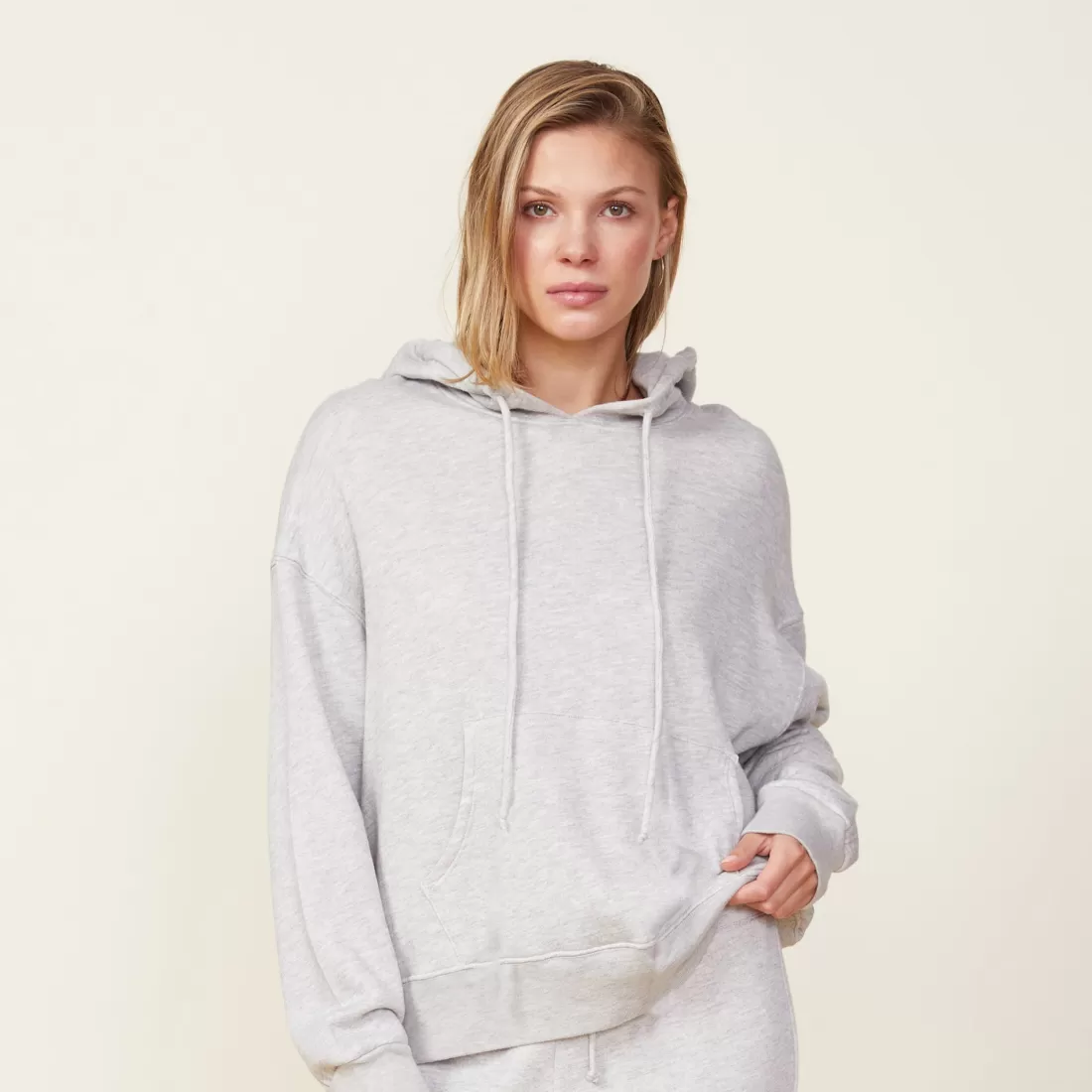 MONROW Hoodies*Fleece Slouchy Pullover Hoody HEATHERGREY