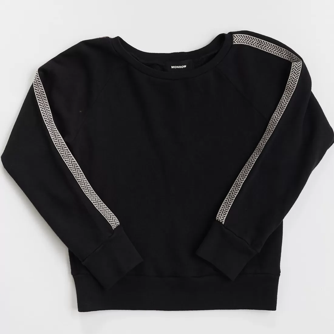 MONROW Kids*Kids Chevron Trim Raglan Sweatshirt BLACK