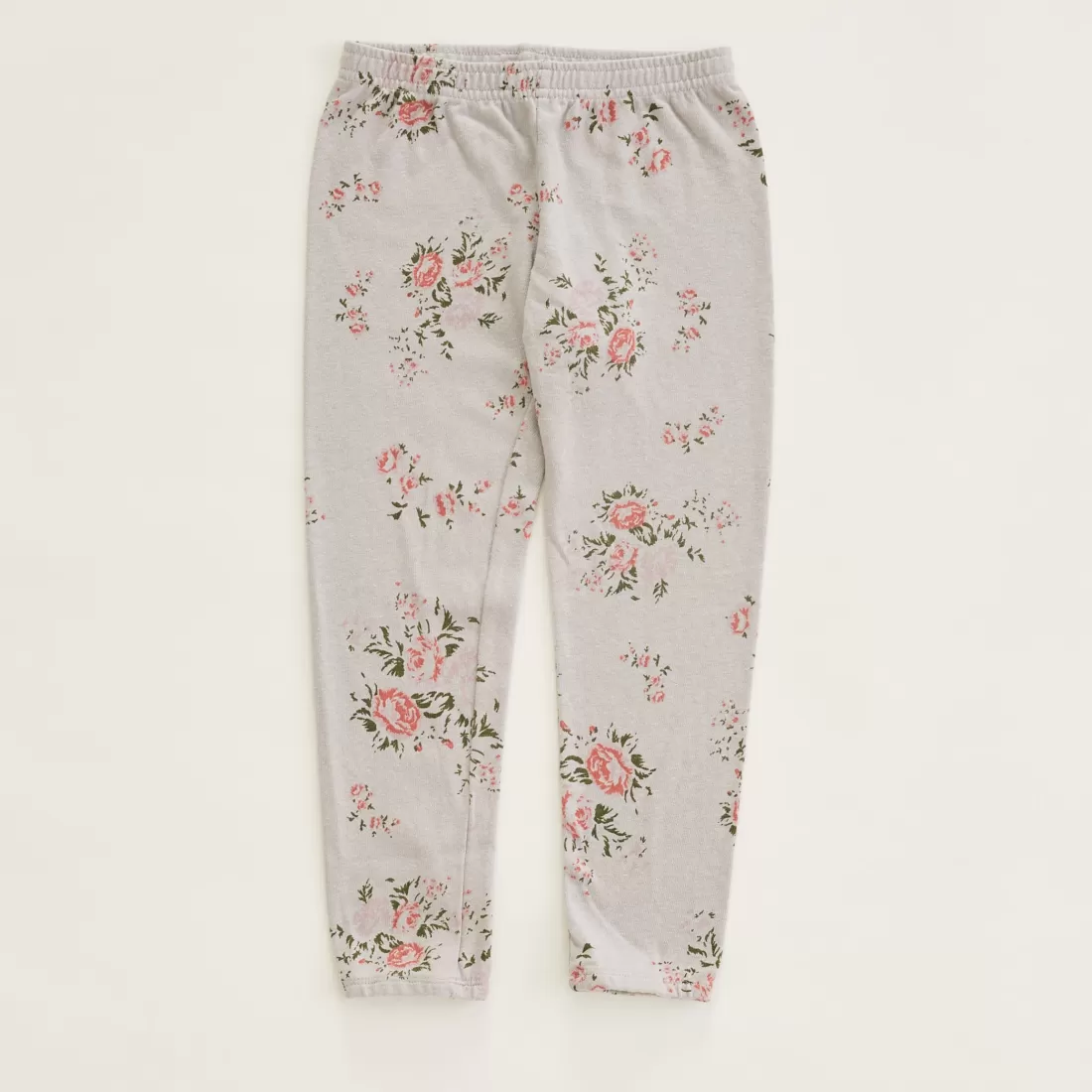 MONROW Kids*Kids Elastic Waist Sweats With Floral Print DOVEGREY