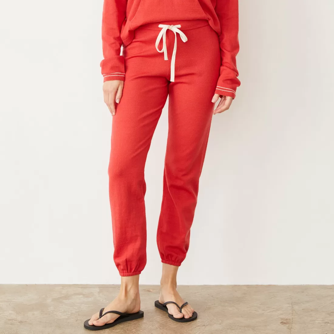 MONROW Soft Knit | Sweats*Light Soft Knit Contrast Stitch Vintage Sweat CHERRY