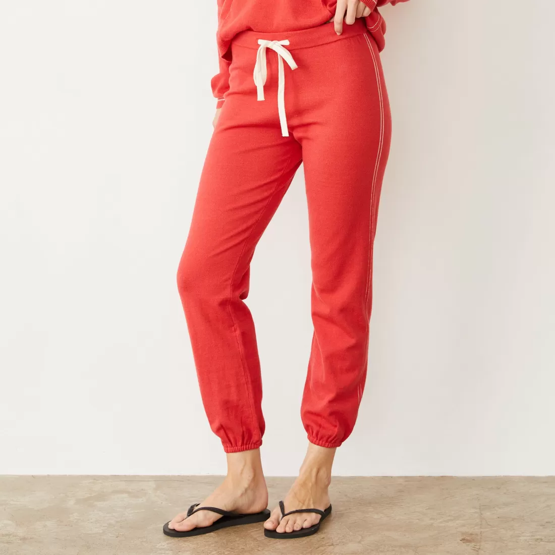 MONROW Soft Knit | Sweats*Light Soft Knit Contrast Stitch Vintage Sweat CHERRY