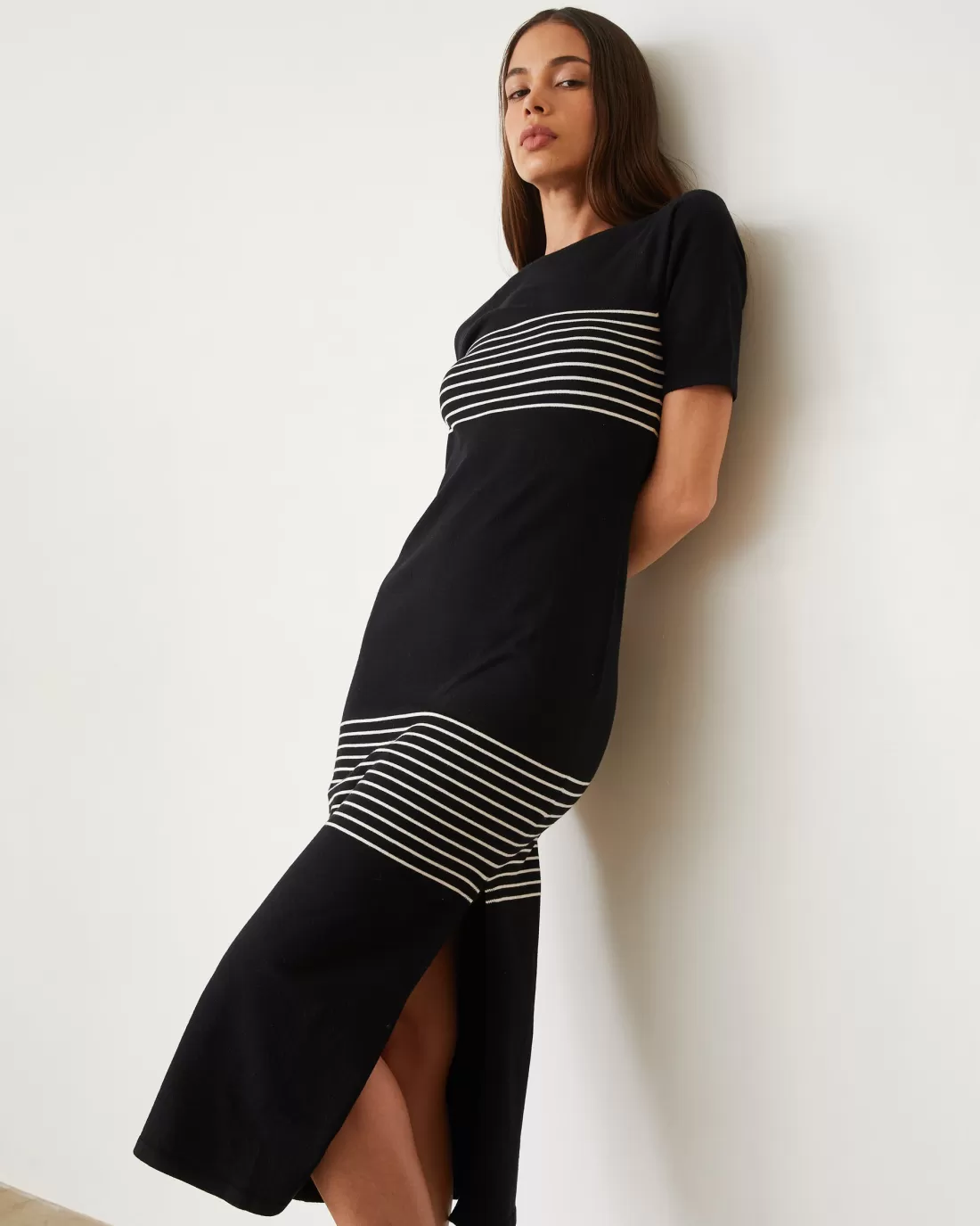 MONROW Soft Knit | Dresses*Light Soft Knit Stripe Dress BLACK