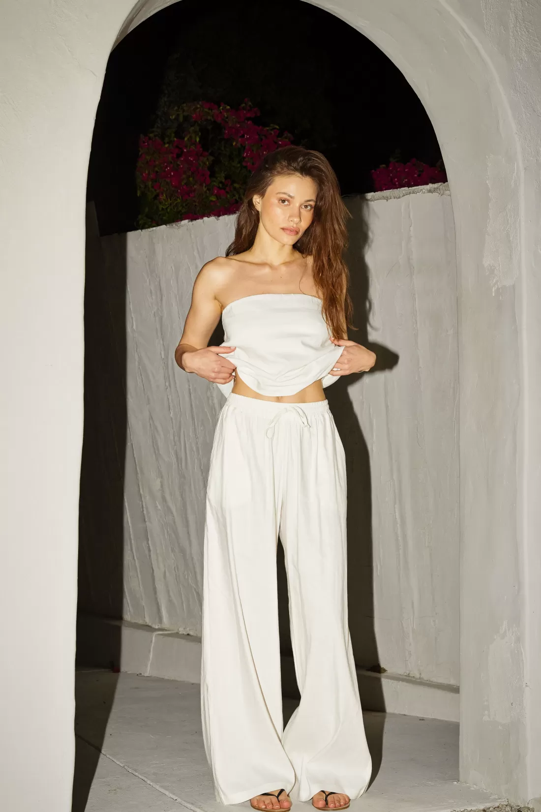 MONROW Pants*Linen Wide Leg Pant PEARL