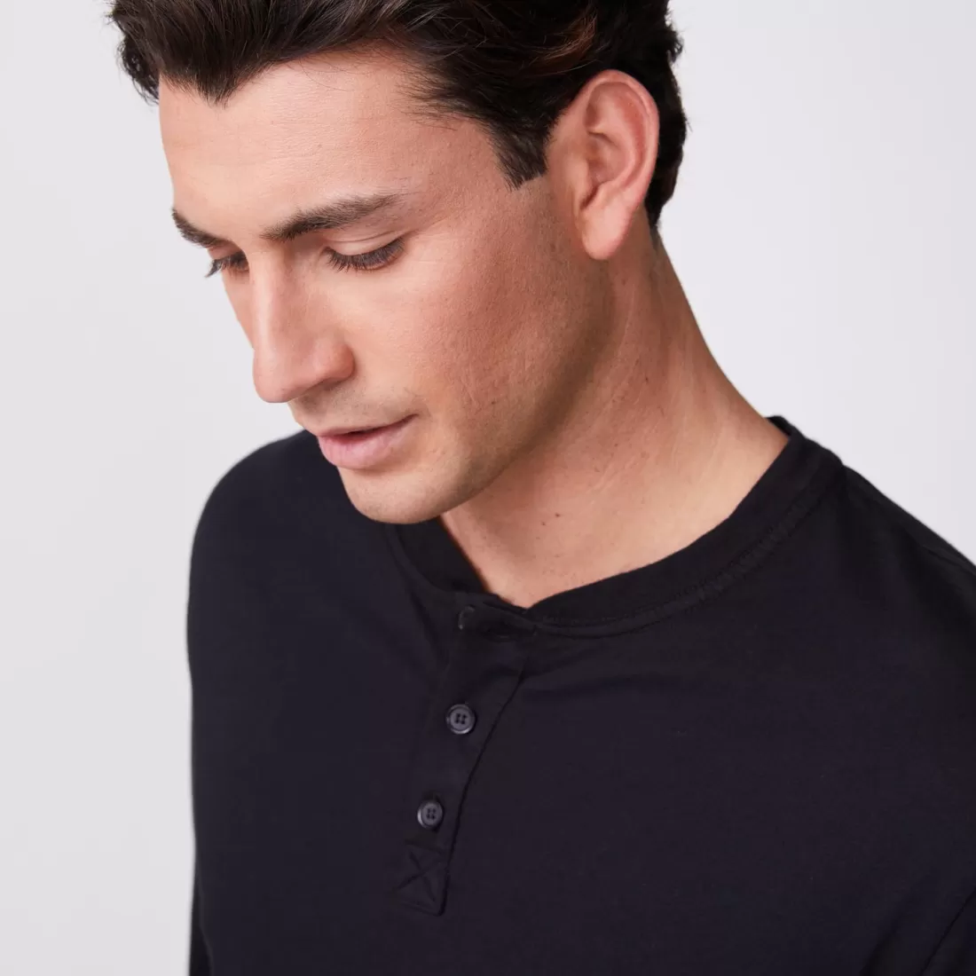 MONROW Men's Tops | Mens Sale*Long Sleeve Henley BLACK