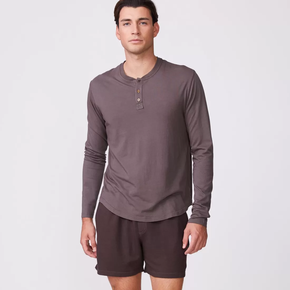 MONROW Men's Tops | Mens Sale*Long Sleeve Henley COCOA