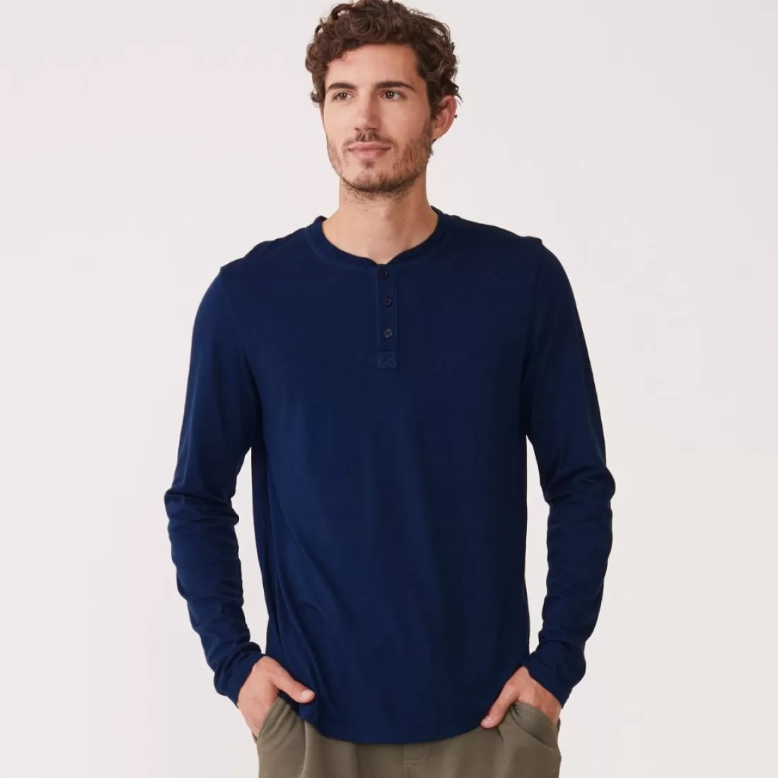 MONROW Men's Tops | Mens Sale*Long Sleeve Henley NAVYBLUE