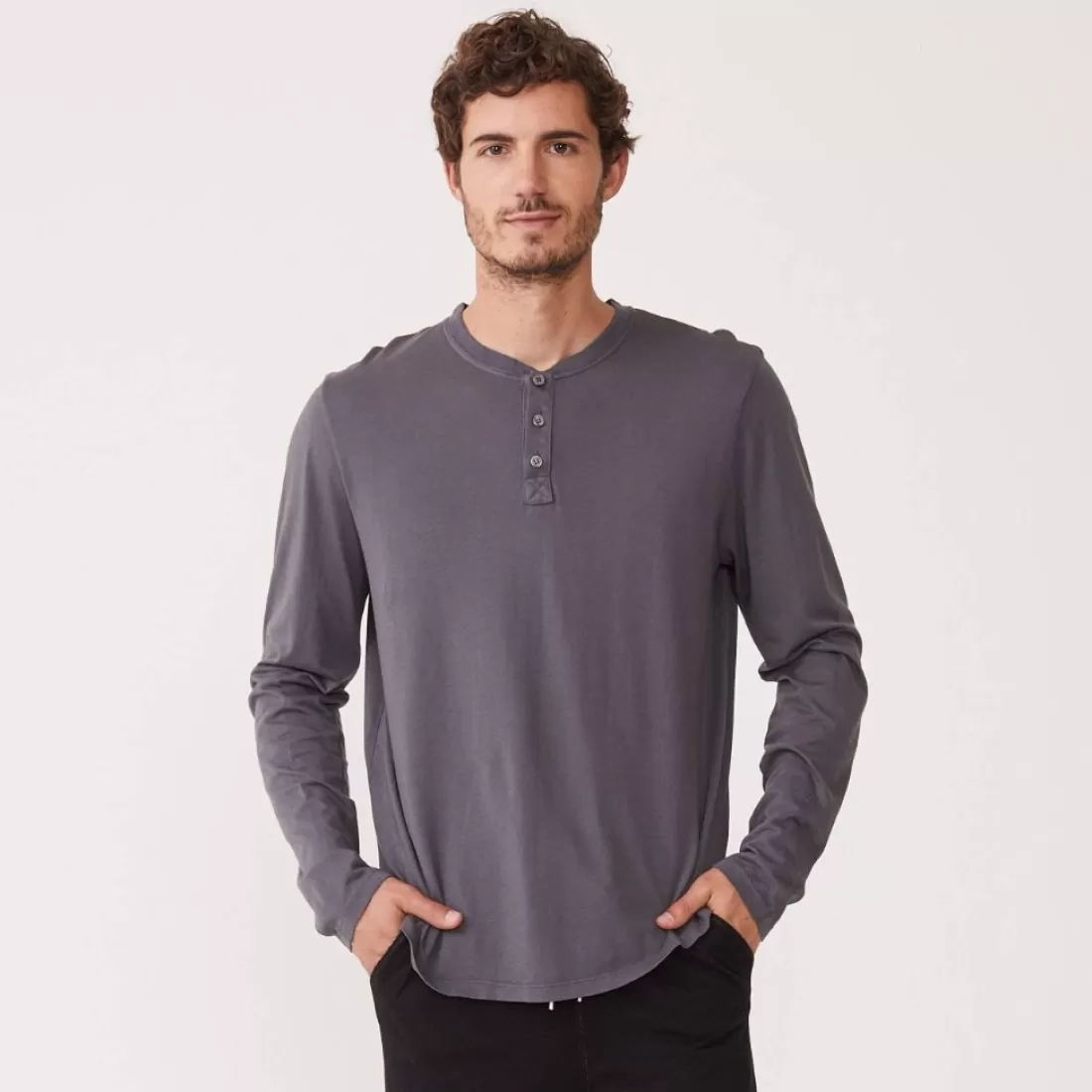 MONROW Mens Sale | Men's Sale*Long Sleeve Henley VINTAGEBLACK