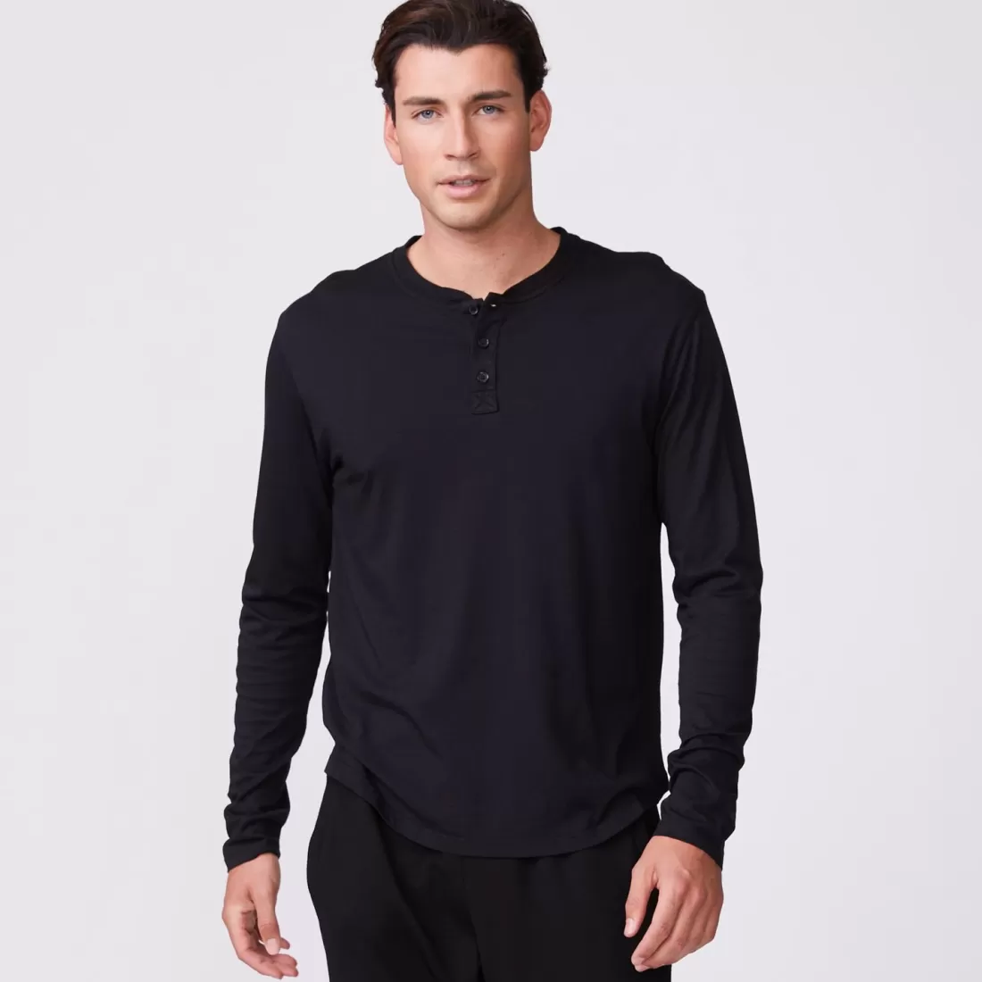 MONROW Men's Tops | Mens Sale*Long Sleeve Henley BLACK