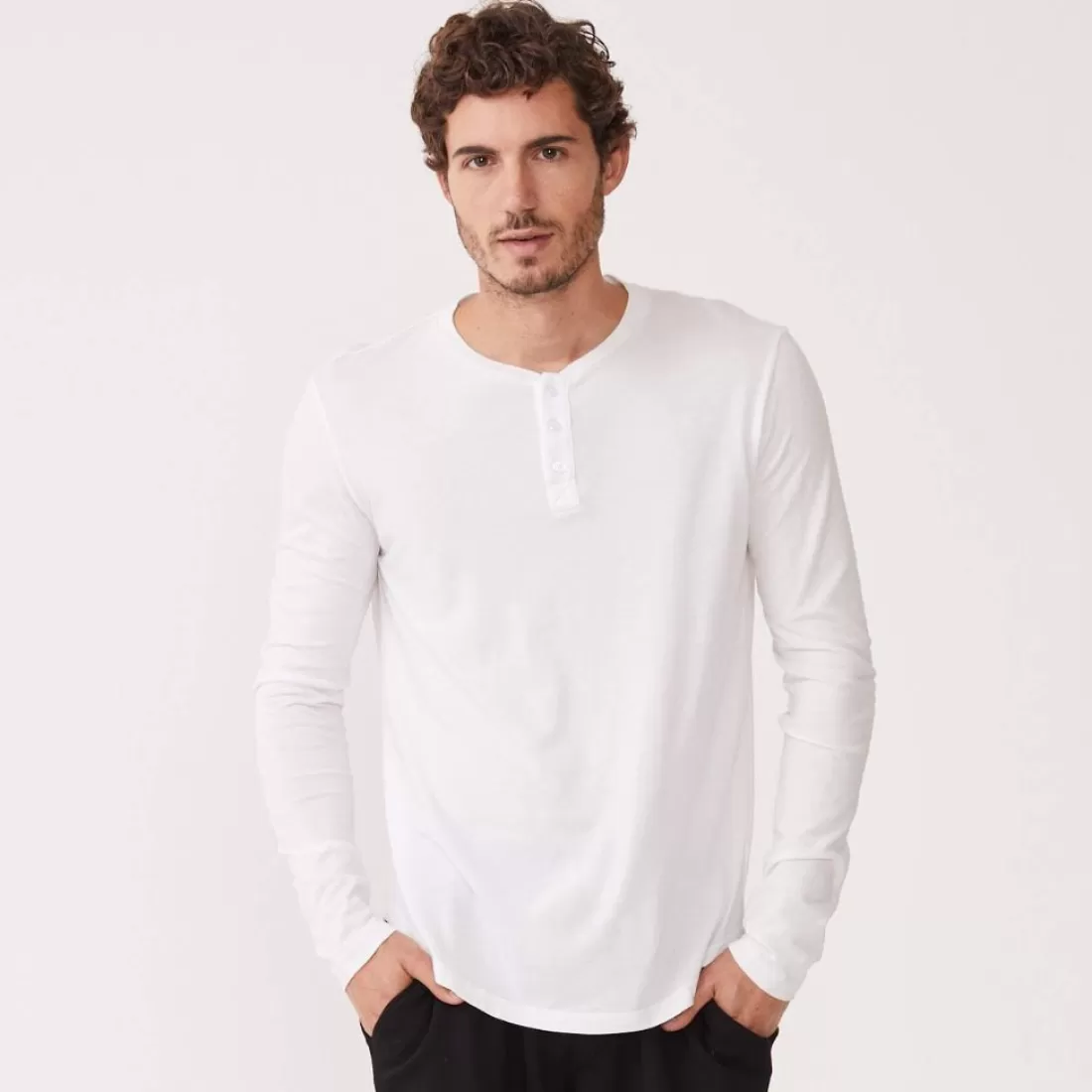 MONROW Men's Tops | Mens Sale*Long Sleeve Henley WHITE