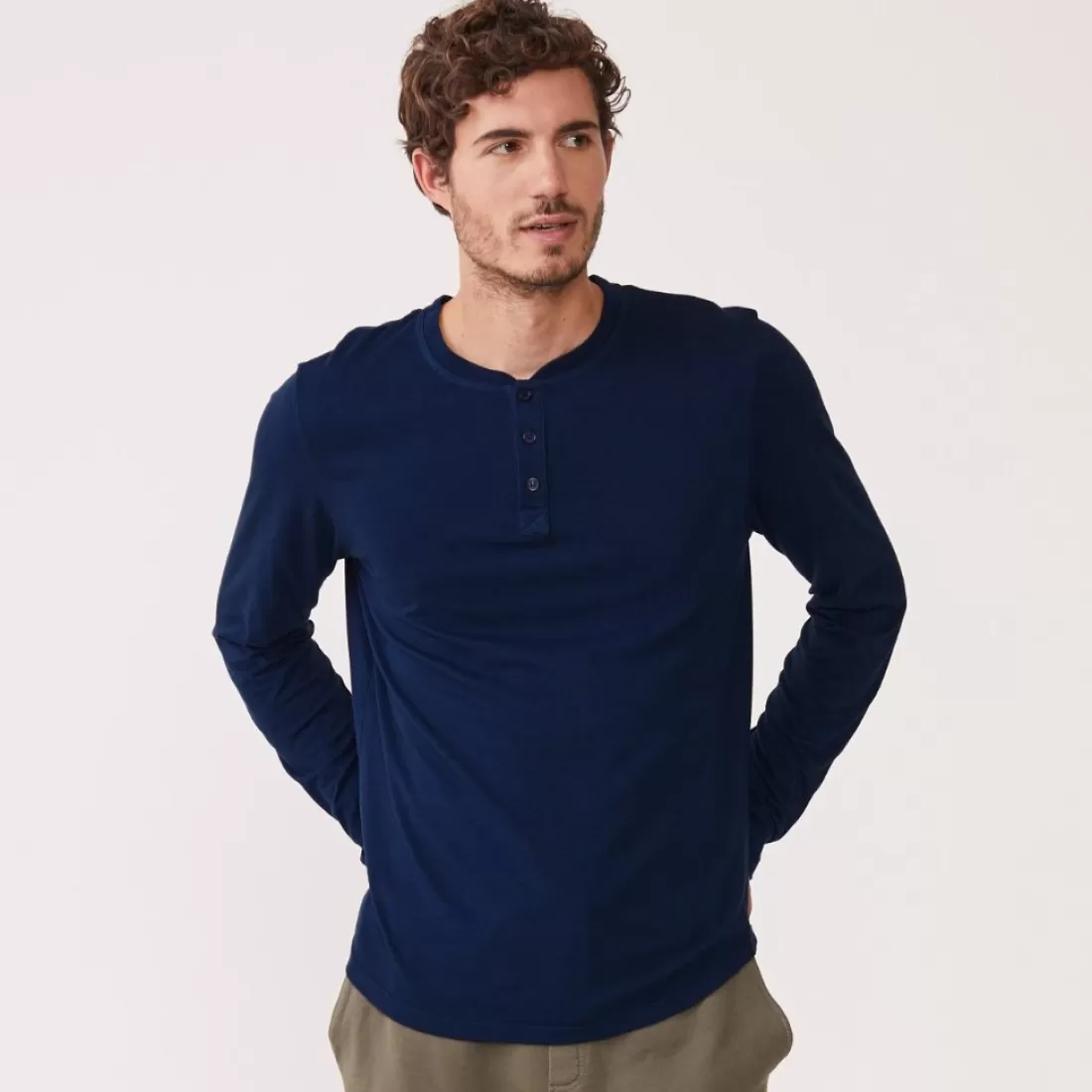 MONROW Men's Tops | Mens Sale*Long Sleeve Henley NAVYBLUE