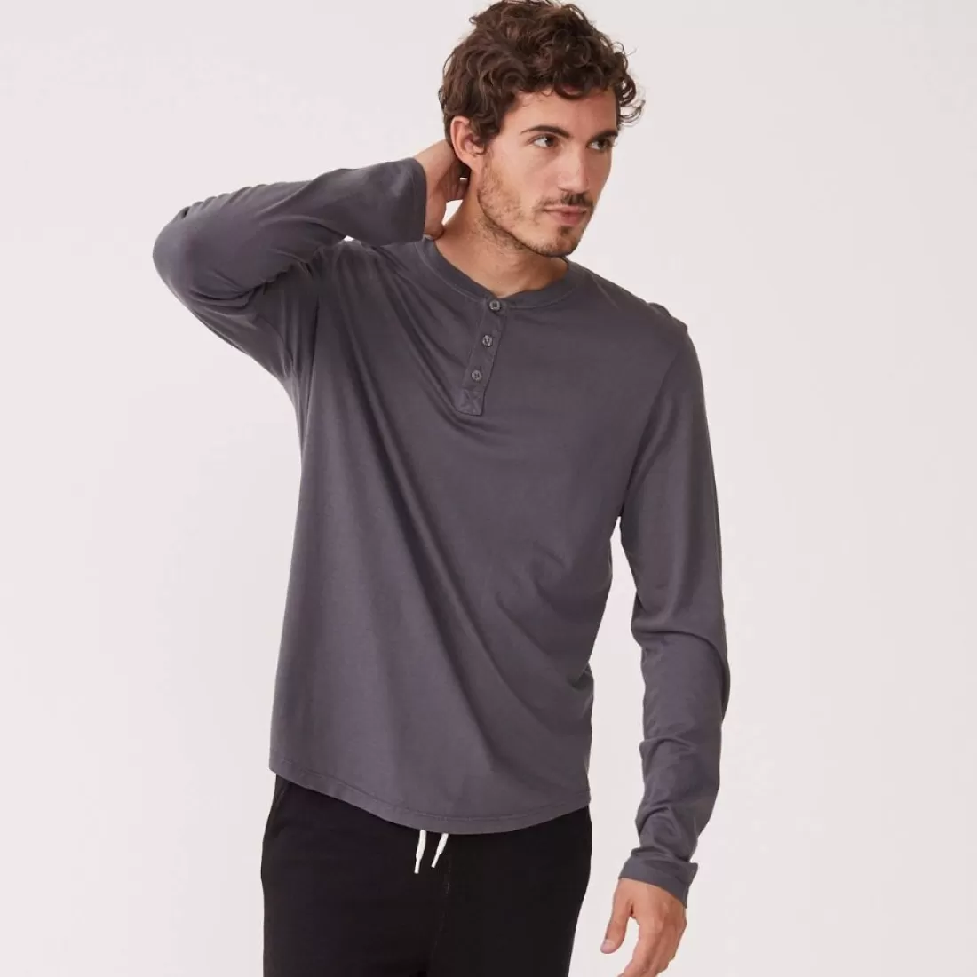 MONROW Mens Sale | Men's Sale*Long Sleeve Henley VINTAGEBLACK