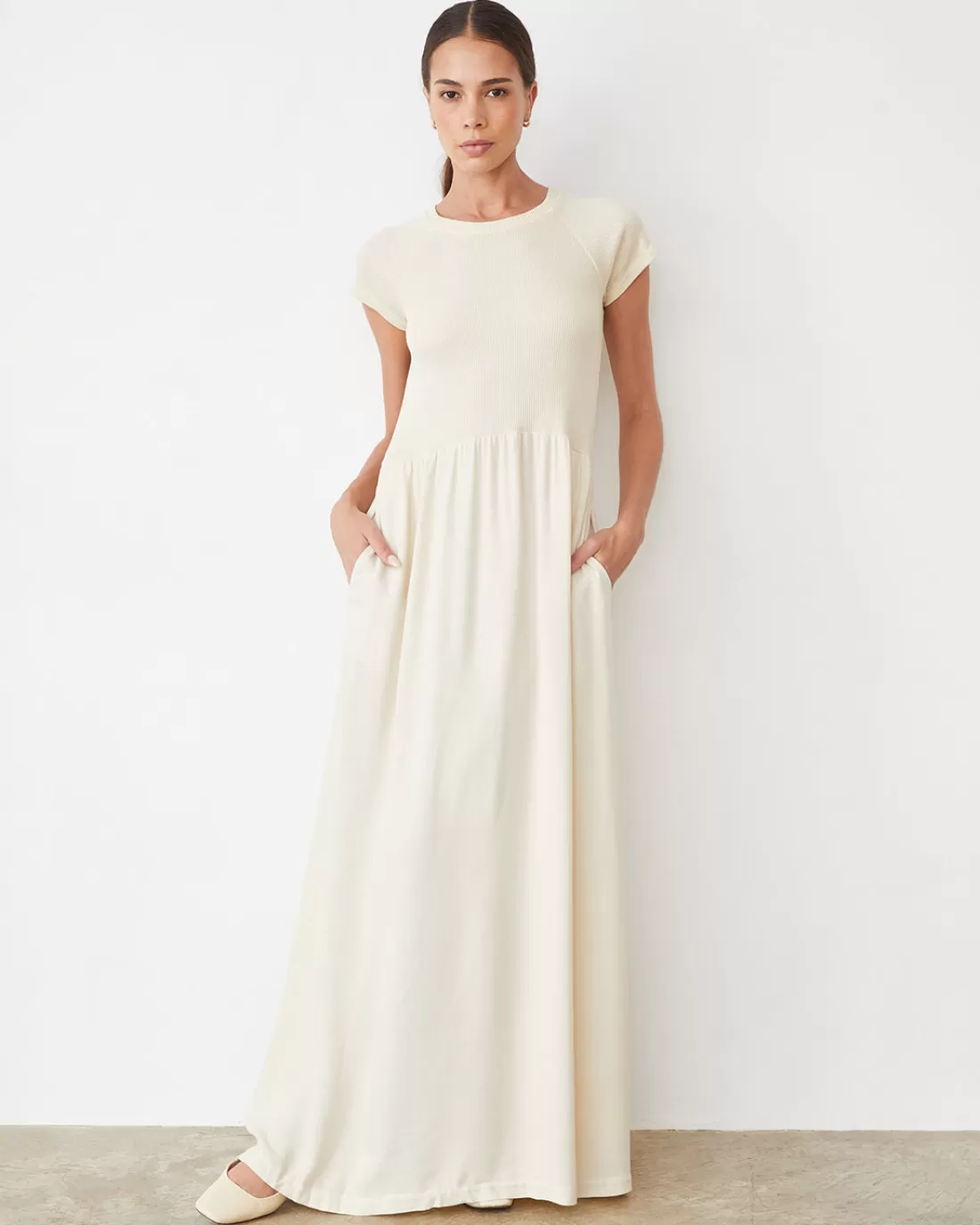 MONROW Dresses*Mix Media Maxi Dress OFFWHITE