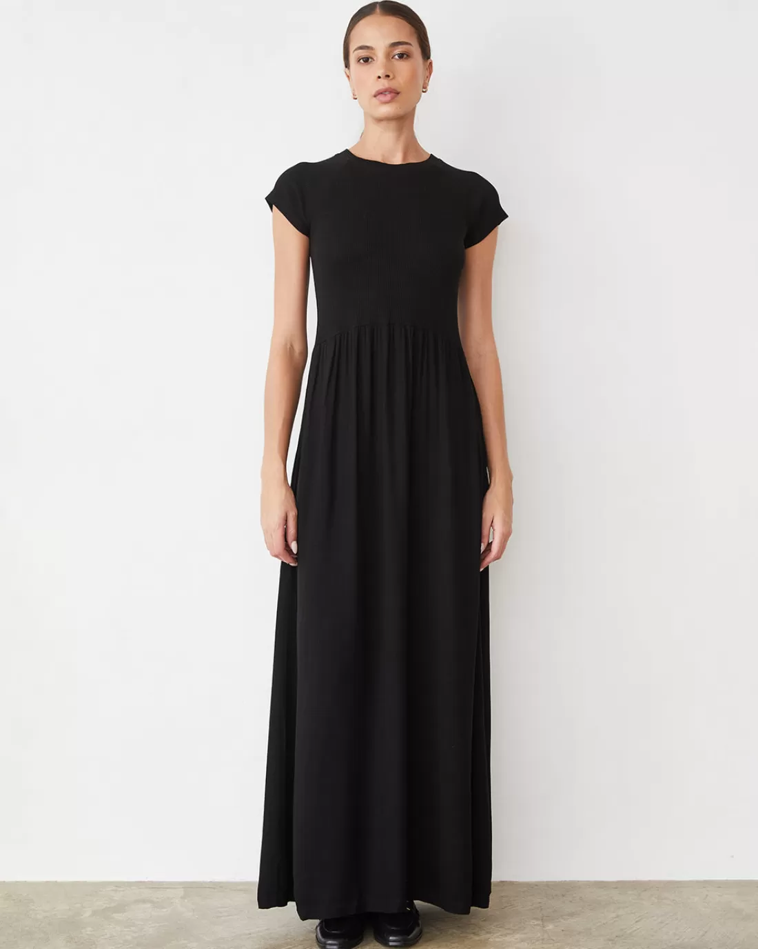 MONROW Dresses*Mix Media Maxi Dress BLACK