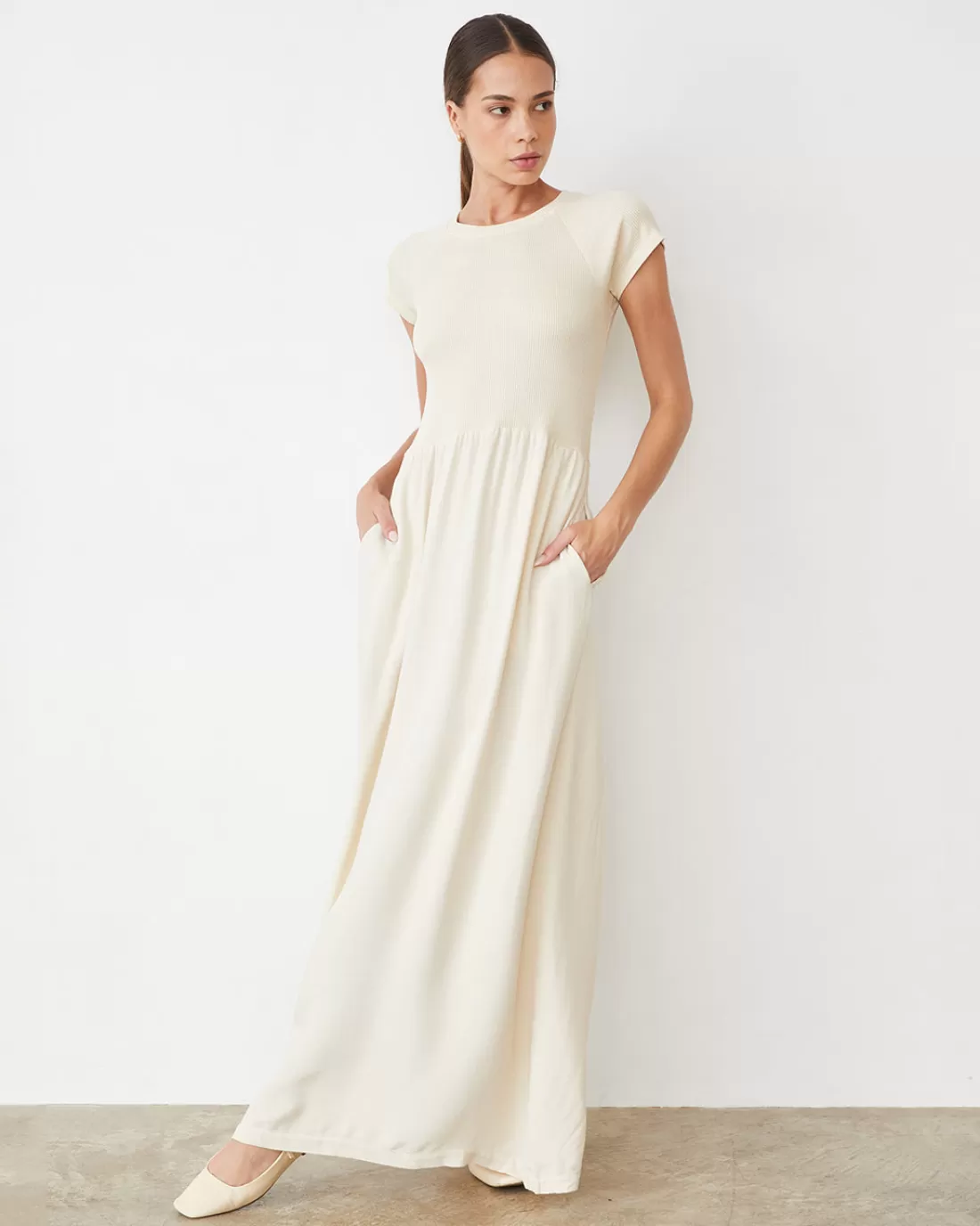 MONROW Dresses*Mix Media Maxi Dress OFFWHITE