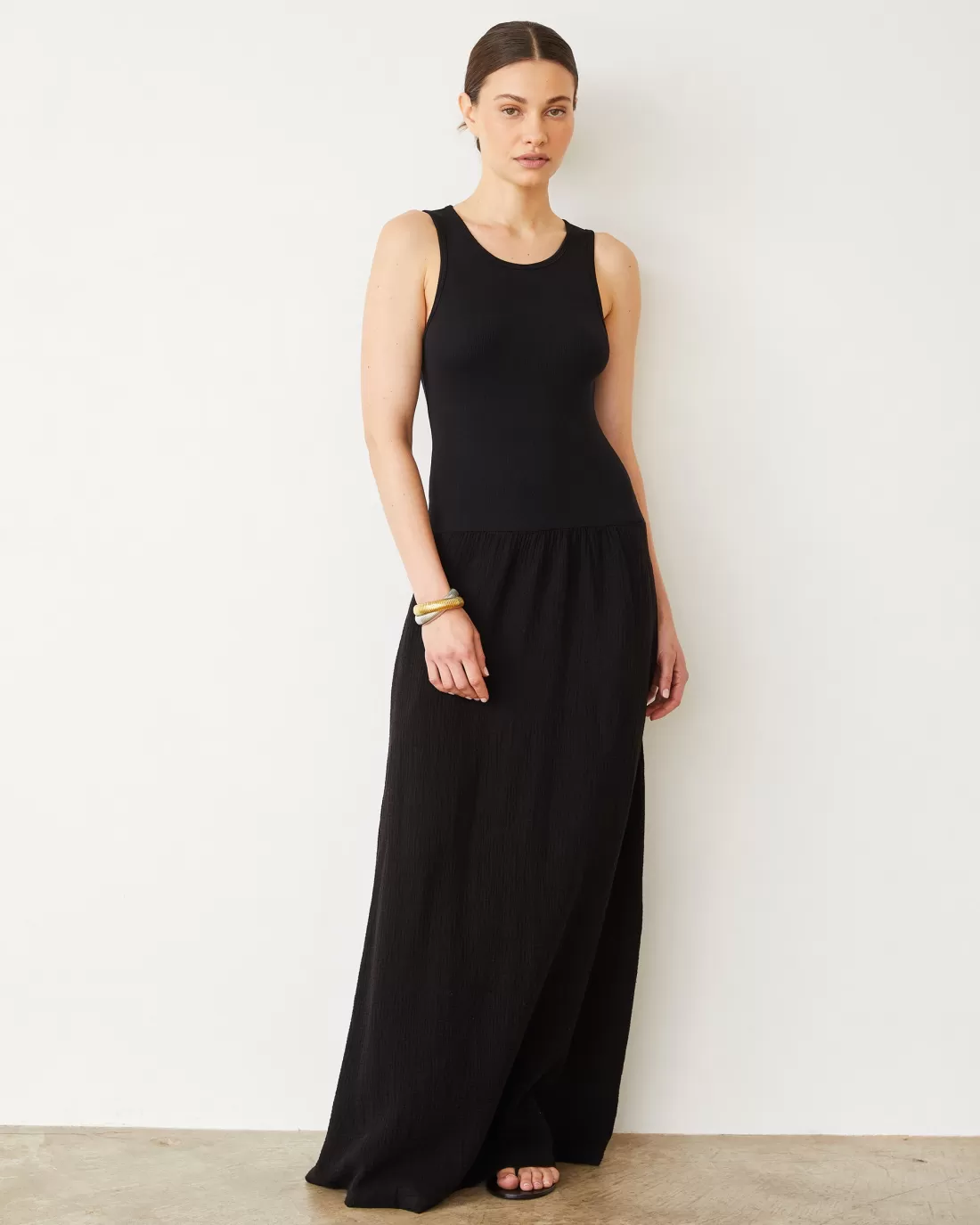 MONROW Dresses*Mix Media Tank Maxi Dress BLACK