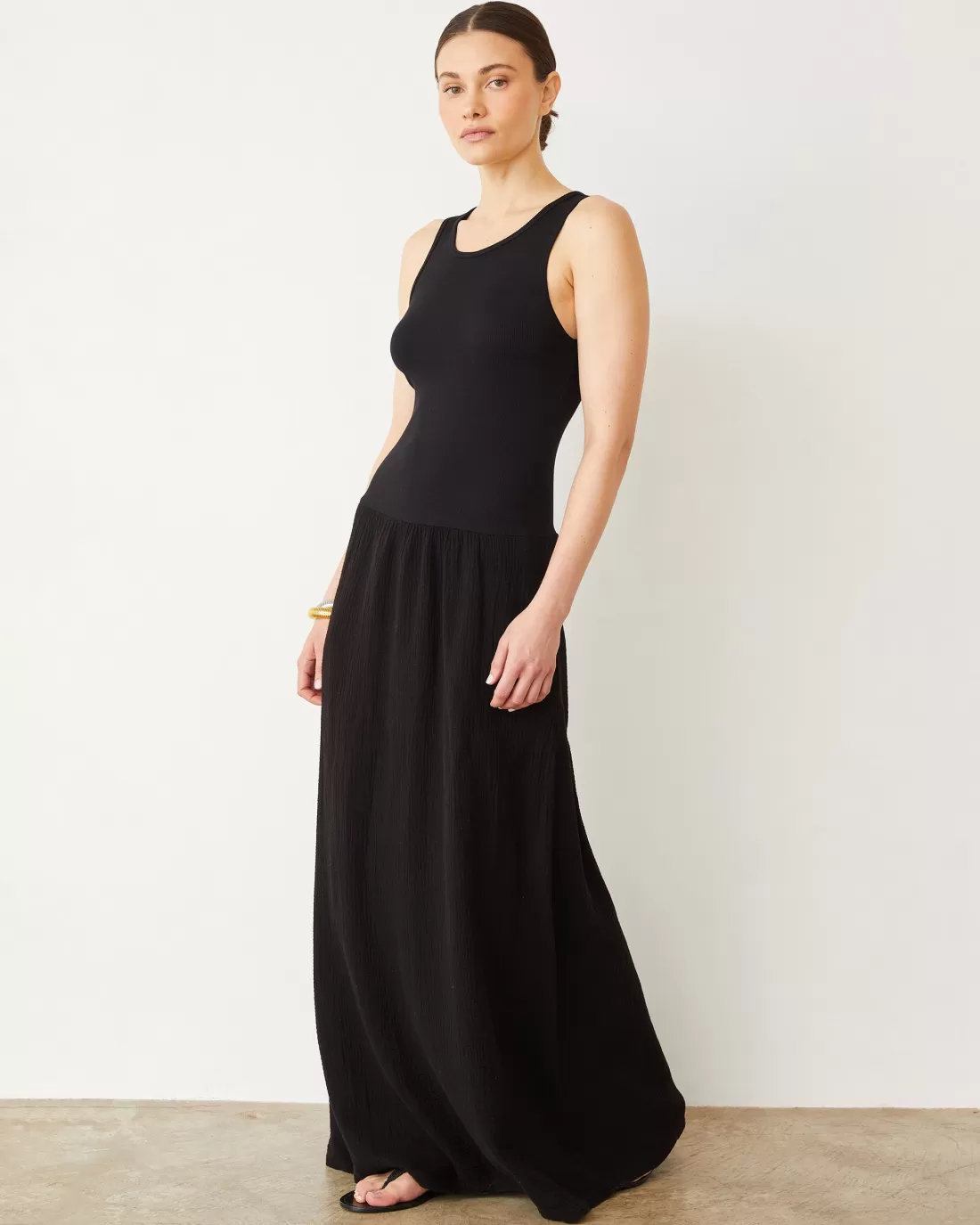 MONROW Dresses*Mix Media Tank Maxi Dress BLACK