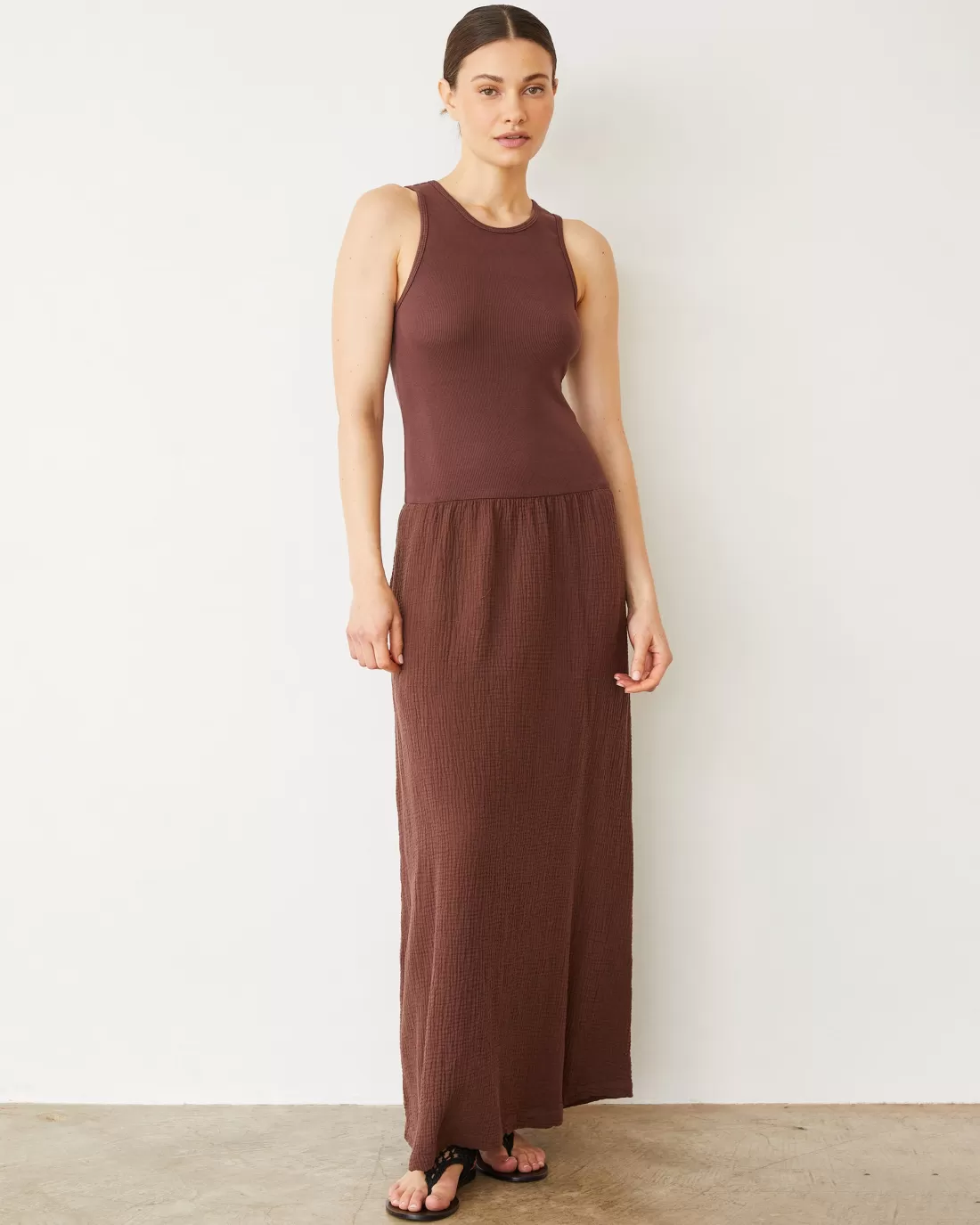 MONROW Dresses*Mix Media Tank Maxi Dress MAHOGANY