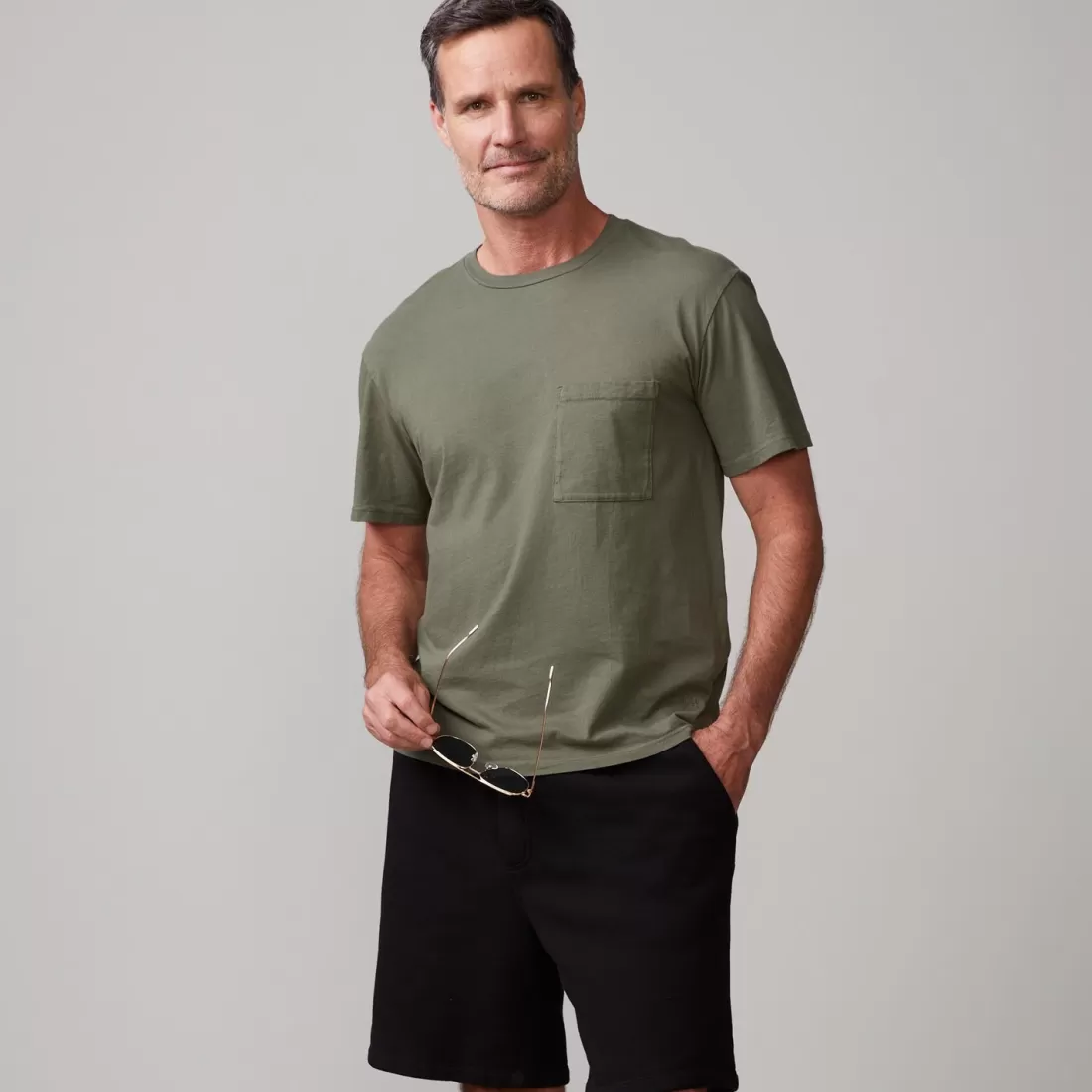 MONROW Men's Tops*Relaxed Pocket Crew GENERALGREEN