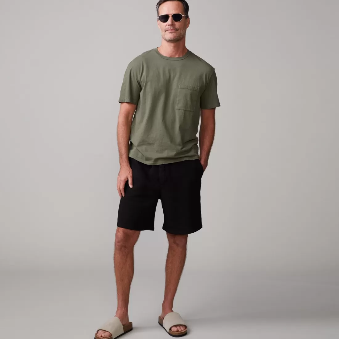 MONROW Men's Tops*Relaxed Pocket Crew GENERALGREEN